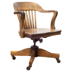 Antique Swivel Oak Desk Chair, circa 1940