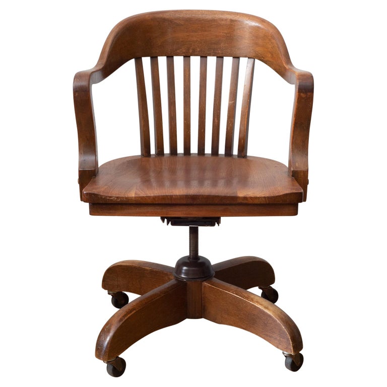 Antique Swivel Oak Desk Chair, circa 1940 at 1stDibs