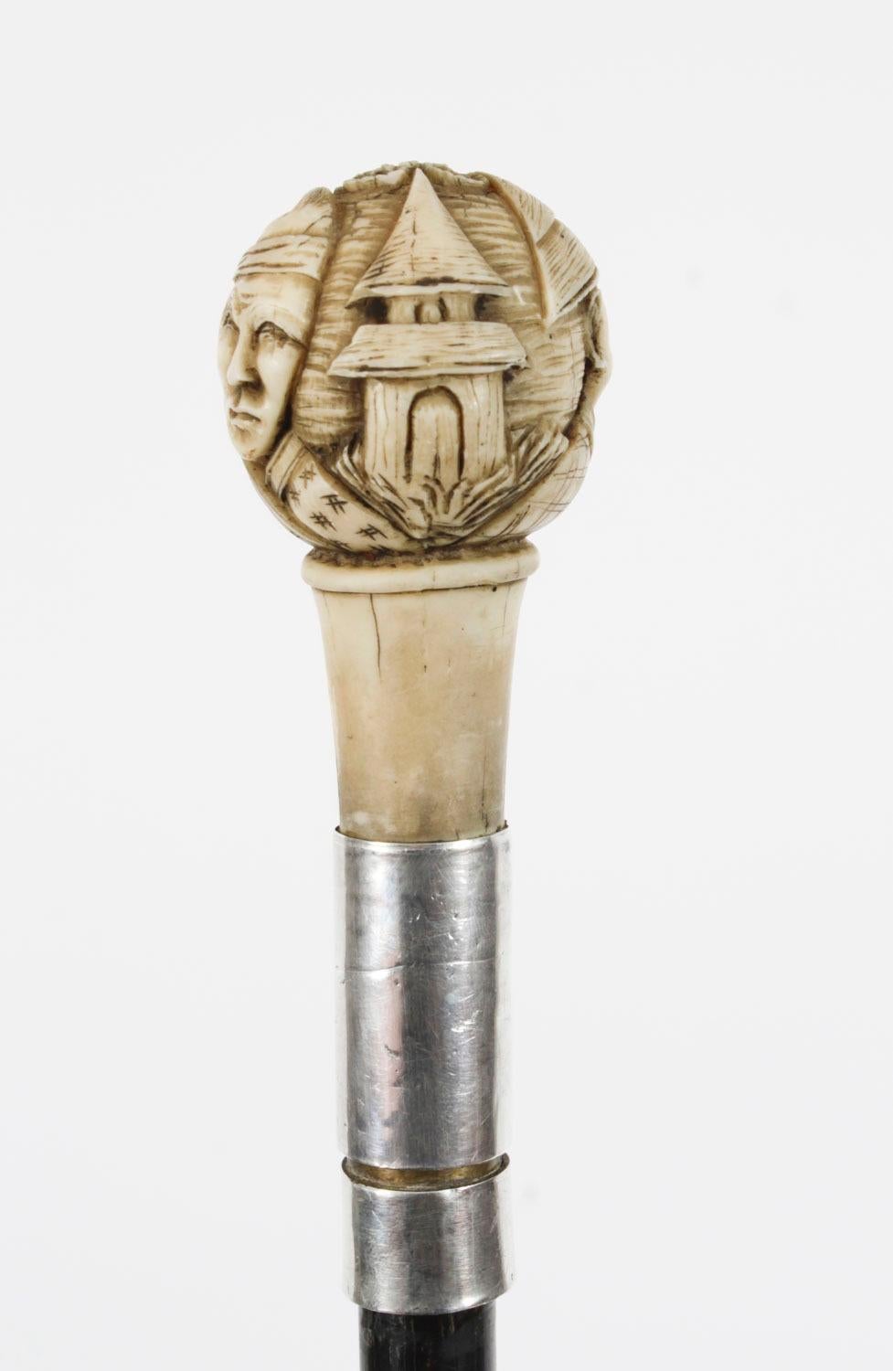 Argent Canne épée / canne de marche ancienne 19ème siècle en vente