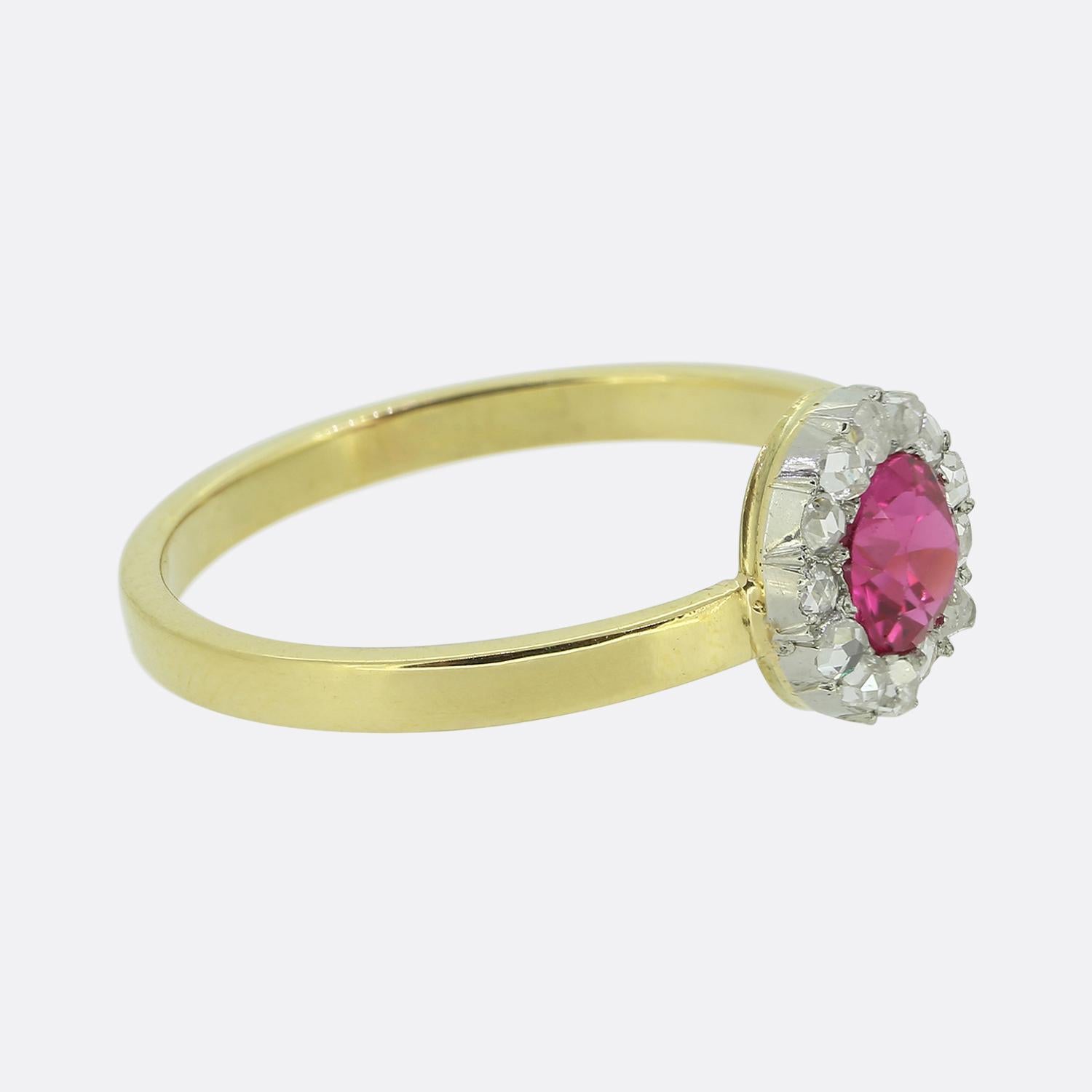 Victorian Antique Synthetic Ruby and Diamond Cluster Ring For Sale