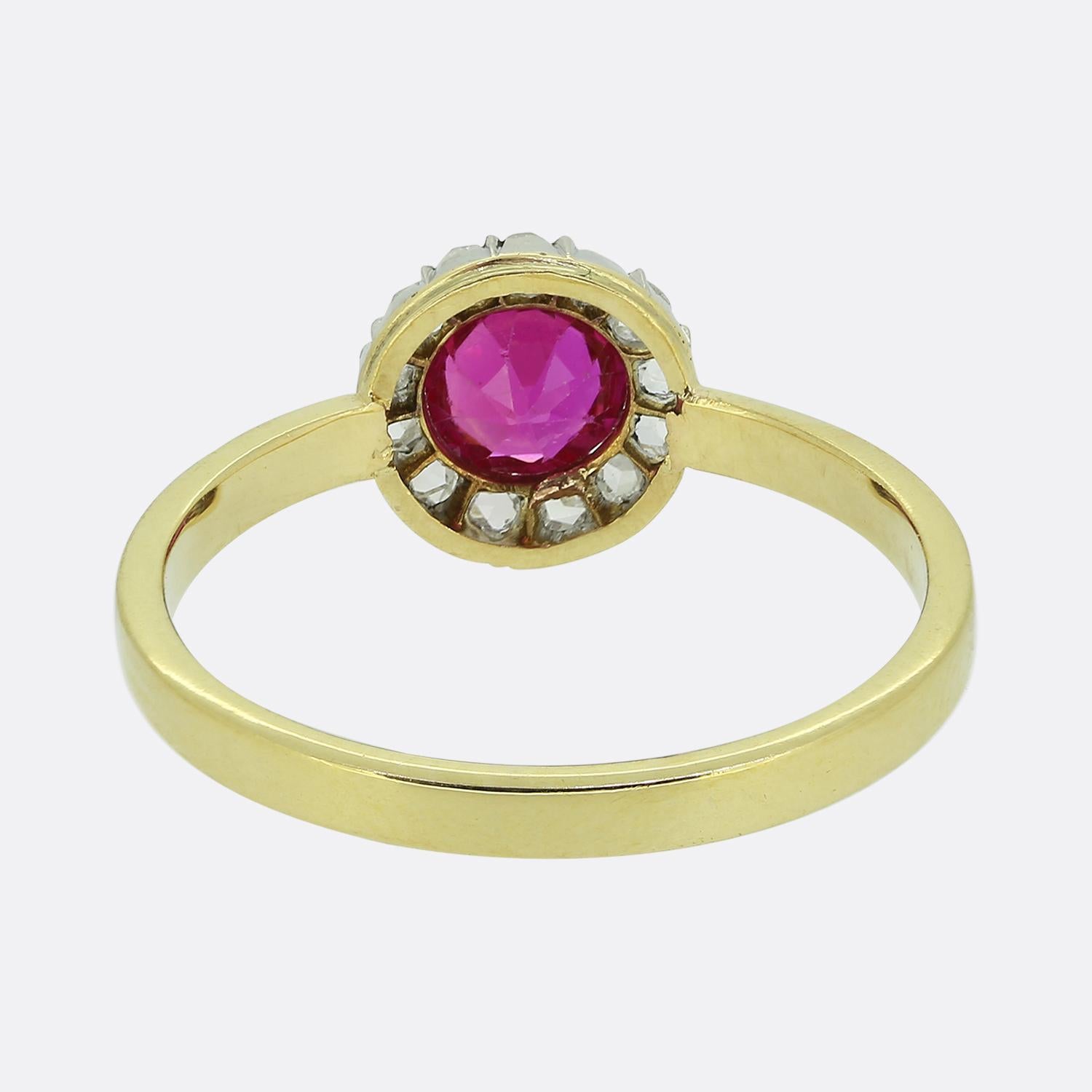 Old European Cut Antique Synthetic Ruby and Diamond Cluster Ring For Sale