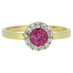 Antique Synthetic Ruby and Diamond Cluster Ring