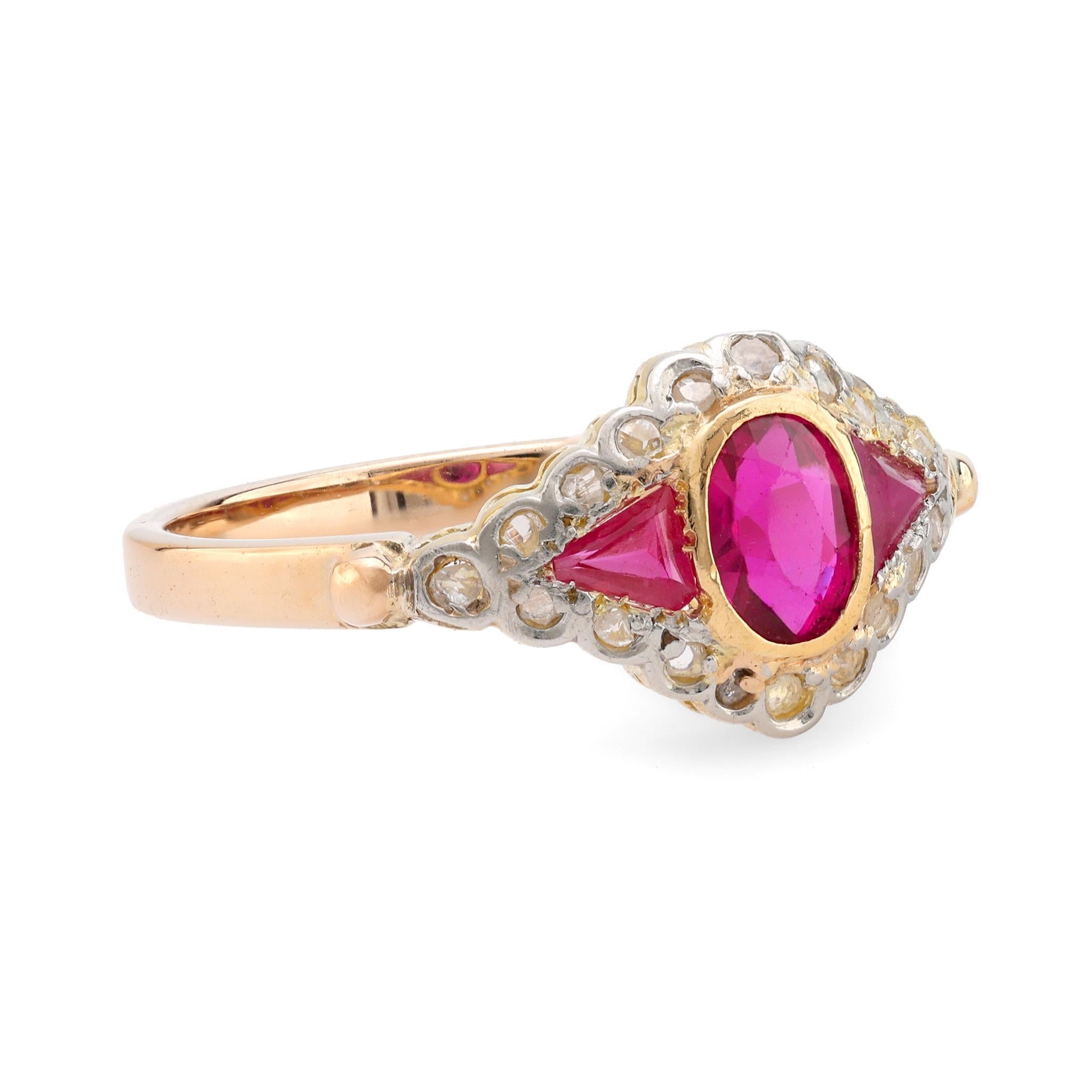 Victorian Antique synthetic ruby diamond 18k yellow gold ring