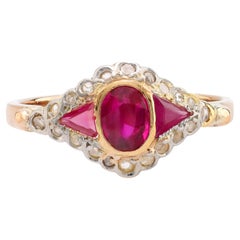 Antique synthetic ruby diamond 18k yellow gold ring