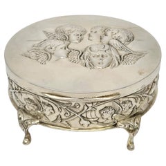 Antique Synyer & Beddoes England Sterling Silver Angel Oval Footed Box #19863