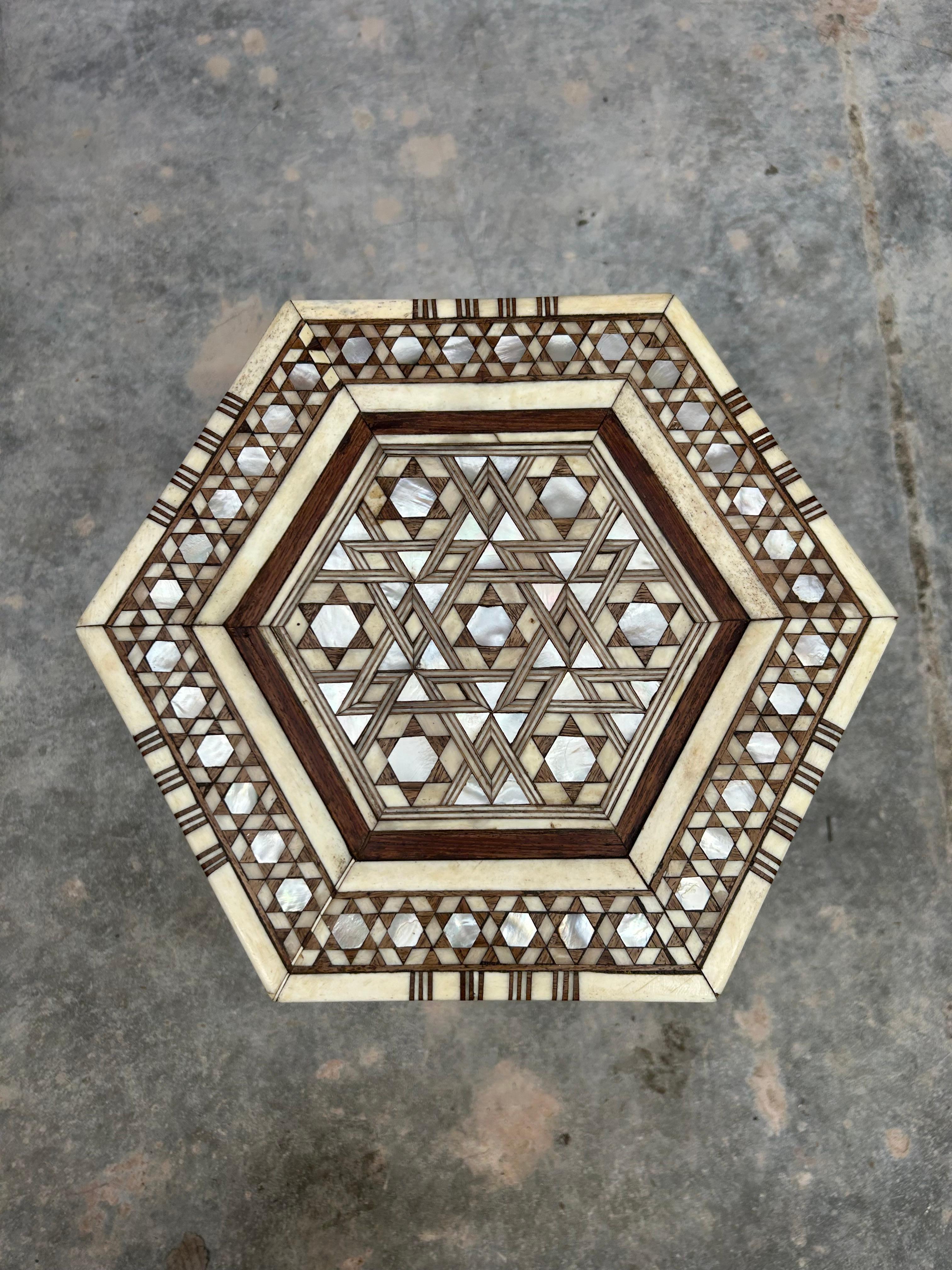 Islamic Antique Syrian 19th Century Bone & Mother of Pearl inlayed Hexagonal Table