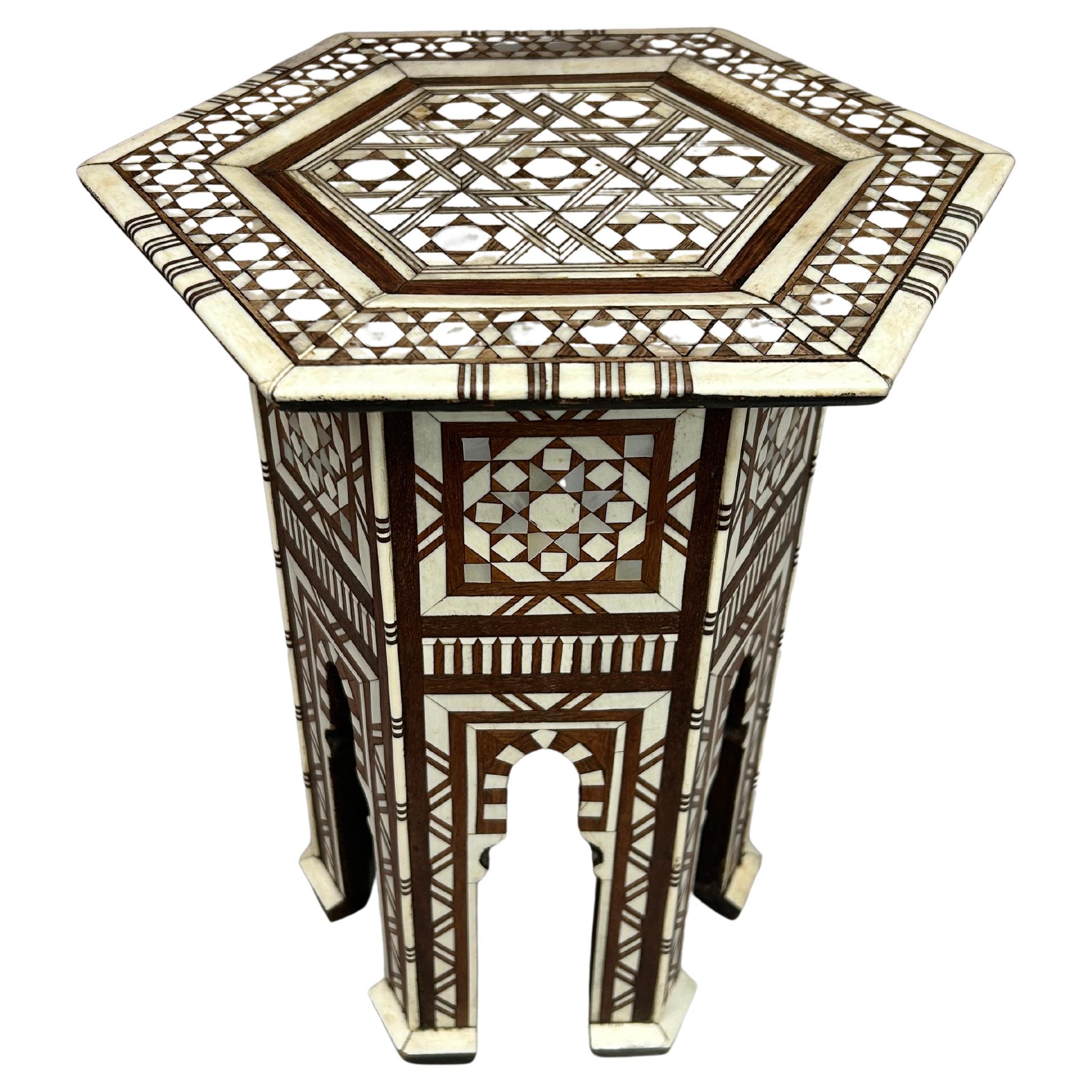 Antique Syrian 19th Century Bone & Mother of Pearl inlayed Hexagonal Table