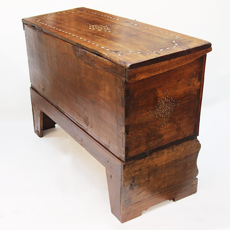 Antique Syrian 19th Century Mother of Pearl Inlay Wedding Dowry Trunk