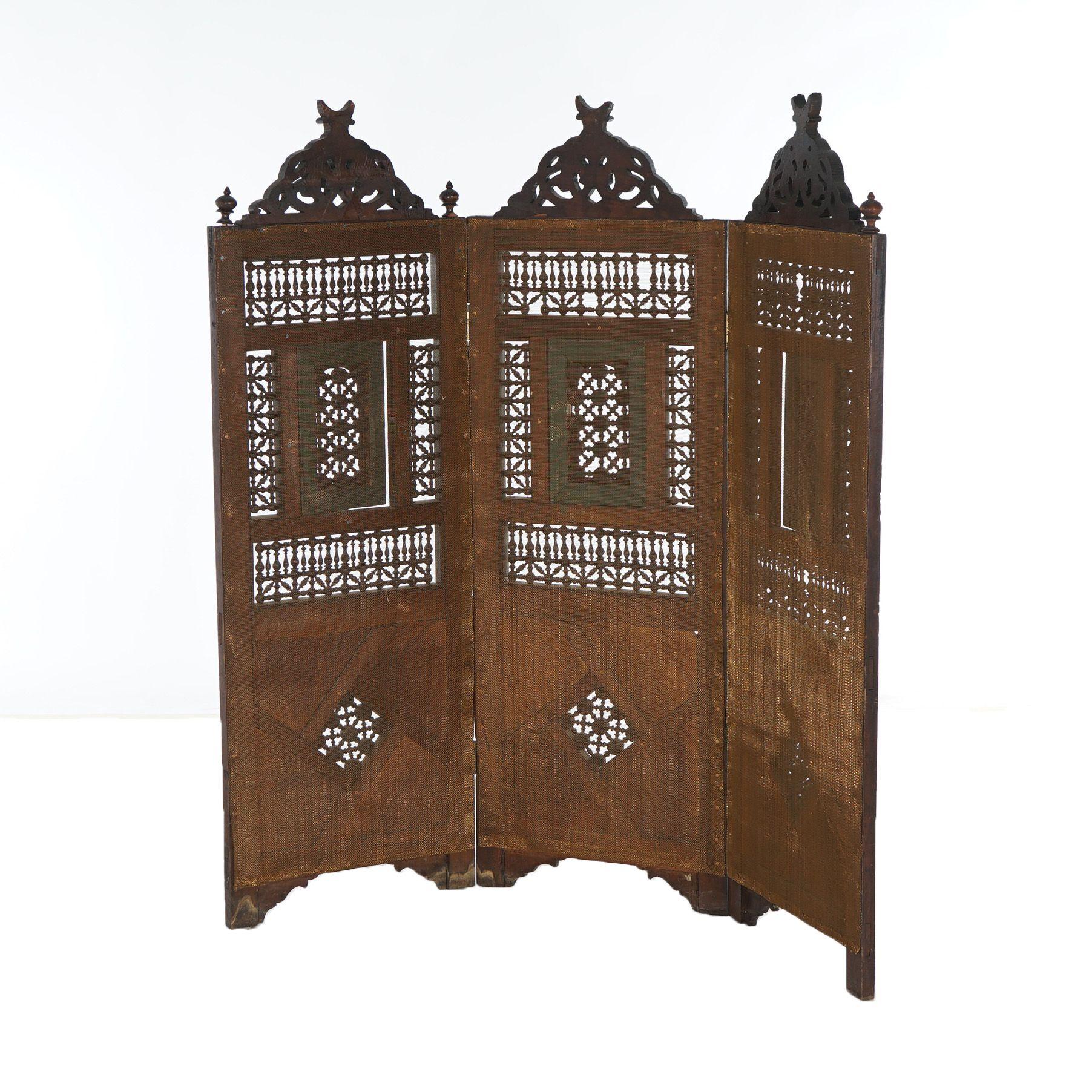 Antique Syrian Carved Hardwood & Mother of Pearl Screen with Crescent Moon 19thC 4