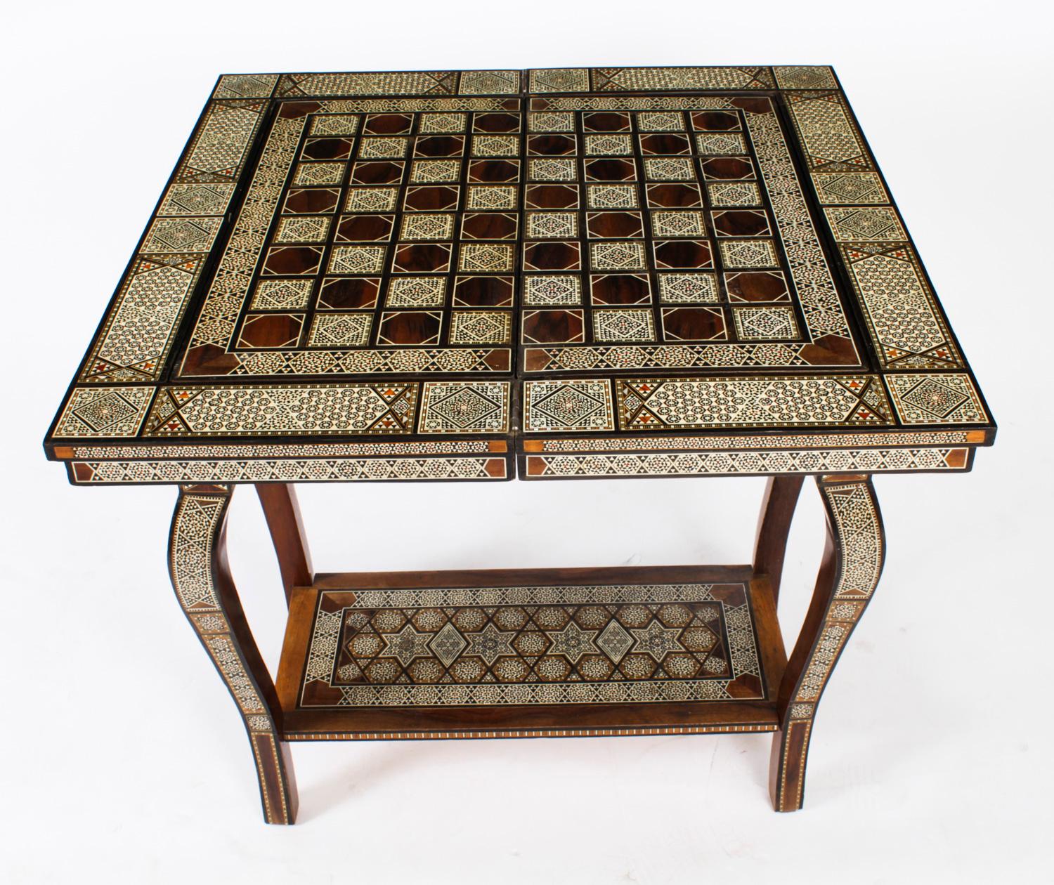 Antique Syrian Damascus Inlaid Card, Chess, Backgammon, Games Table, 1910s 8
