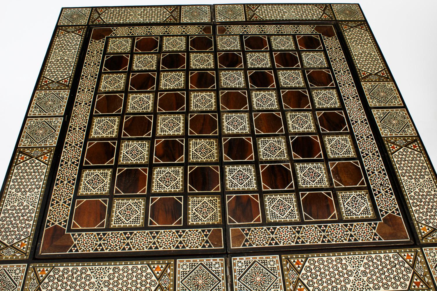 Antique Syrian Damascus Inlaid Card, Chess, Backgammon, Games Table, 1910s 9