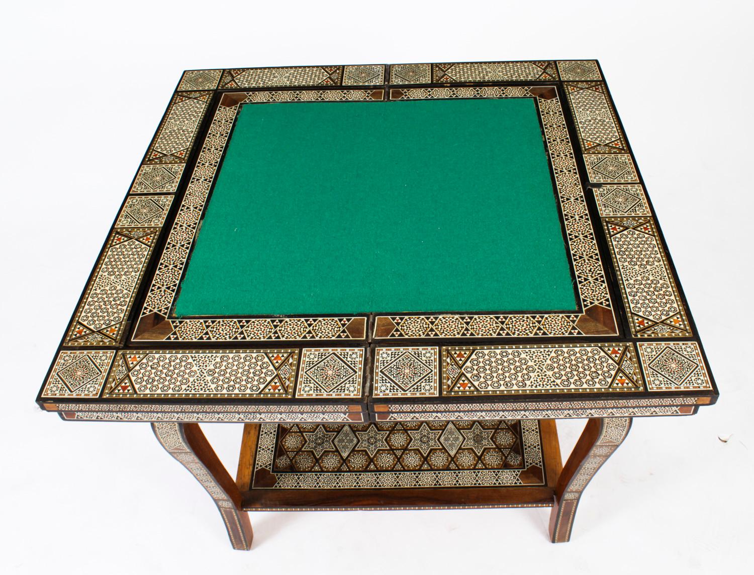 Antique Syrian Damascus Inlaid Card, Chess, Backgammon, Games Table, 1910s 13