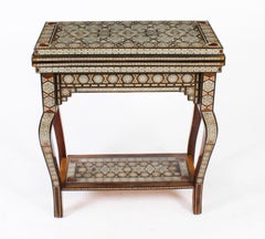 Antique Syrian Damascus Inlaid Card, Chess, Backgammon, Games Table, 1910s