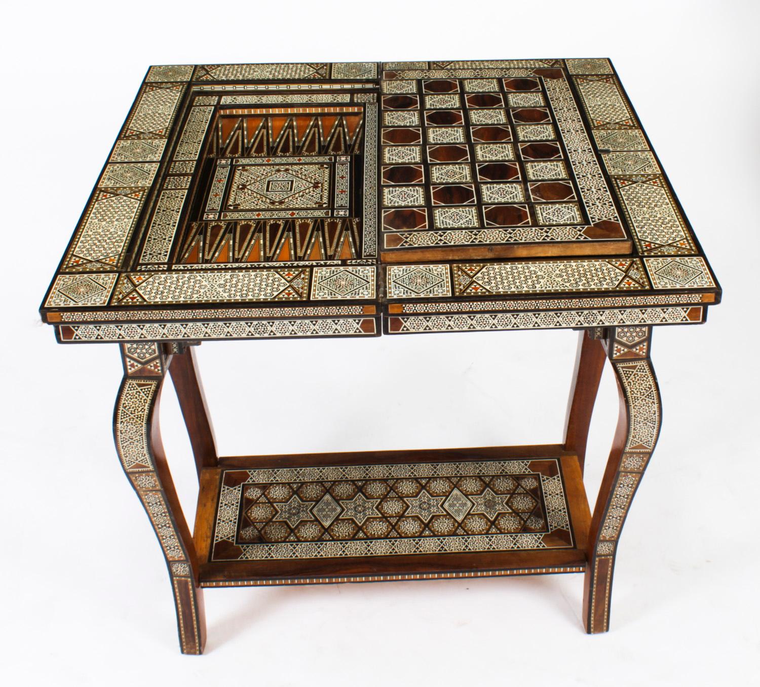 Early 20th Century Antique Syrian Damascus Inlaid Card, Chess, Backgammon, Games Table, 1910s