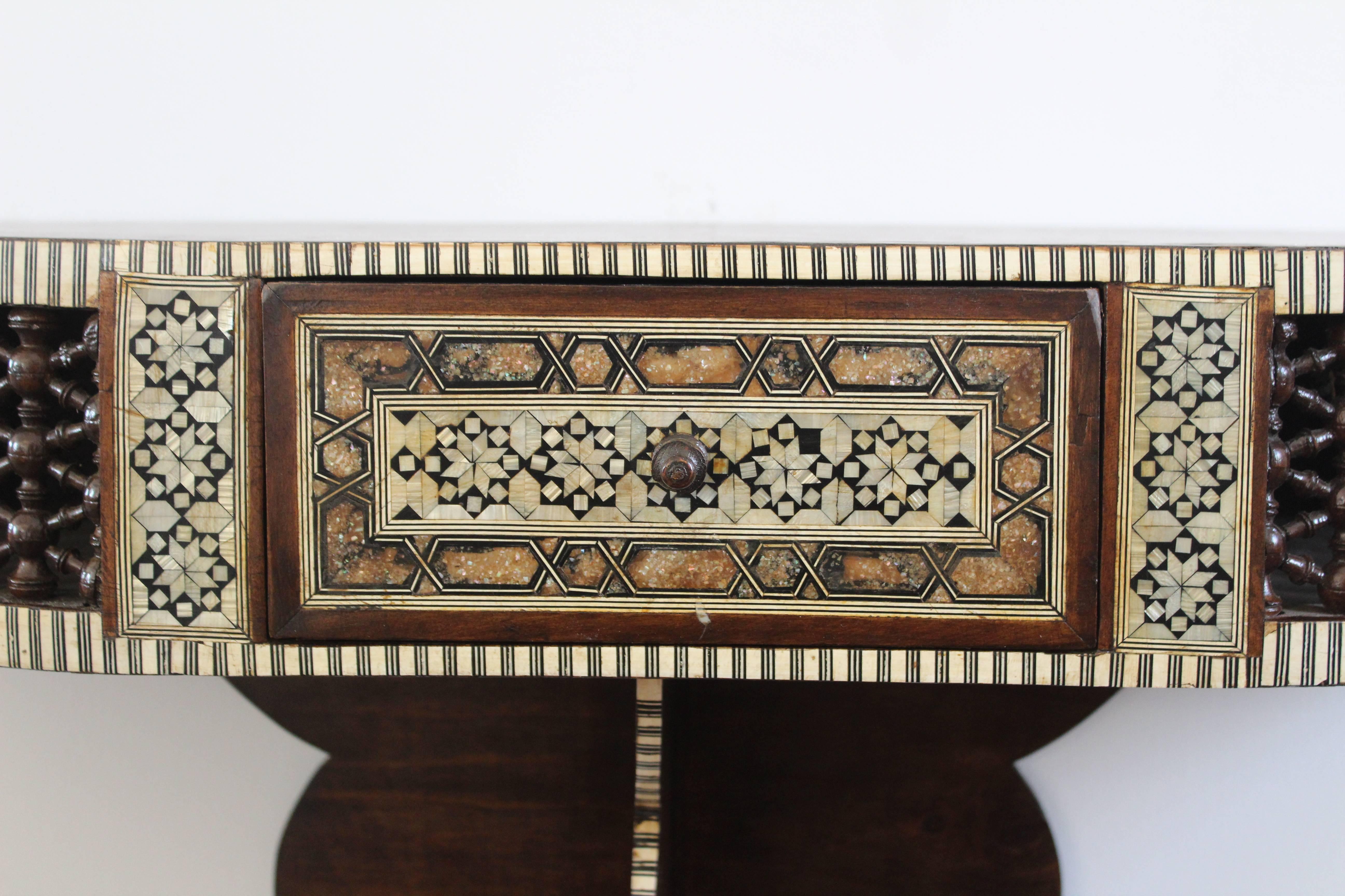 Inlay Antique Syrian Hanging Wall Console with Matching Mirror