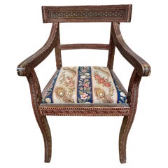 Antique Syrian Inlay Arm Chair w/ Old Needlepoint