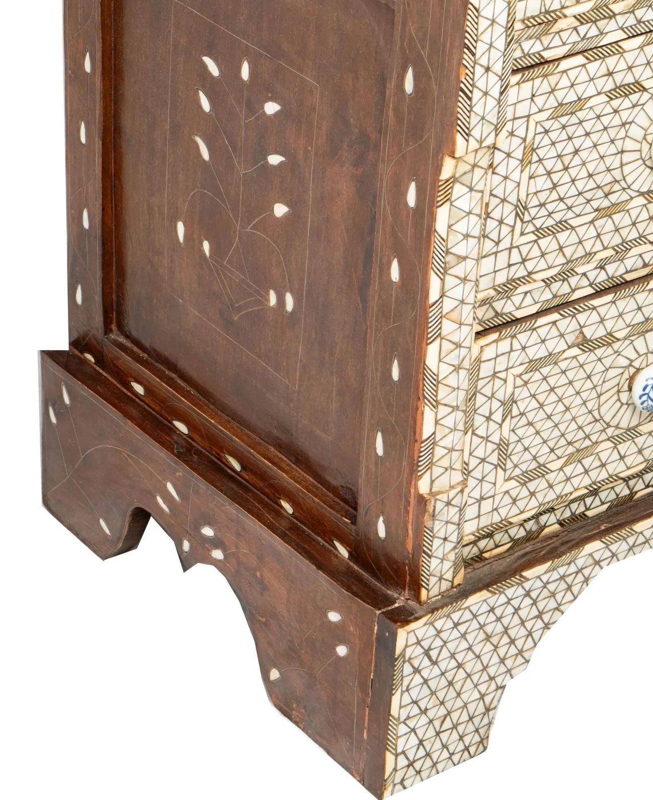 Antique Syrian Mother-of-Pearl Inlaid Marble-Top Chest of Drawers For Sale 6