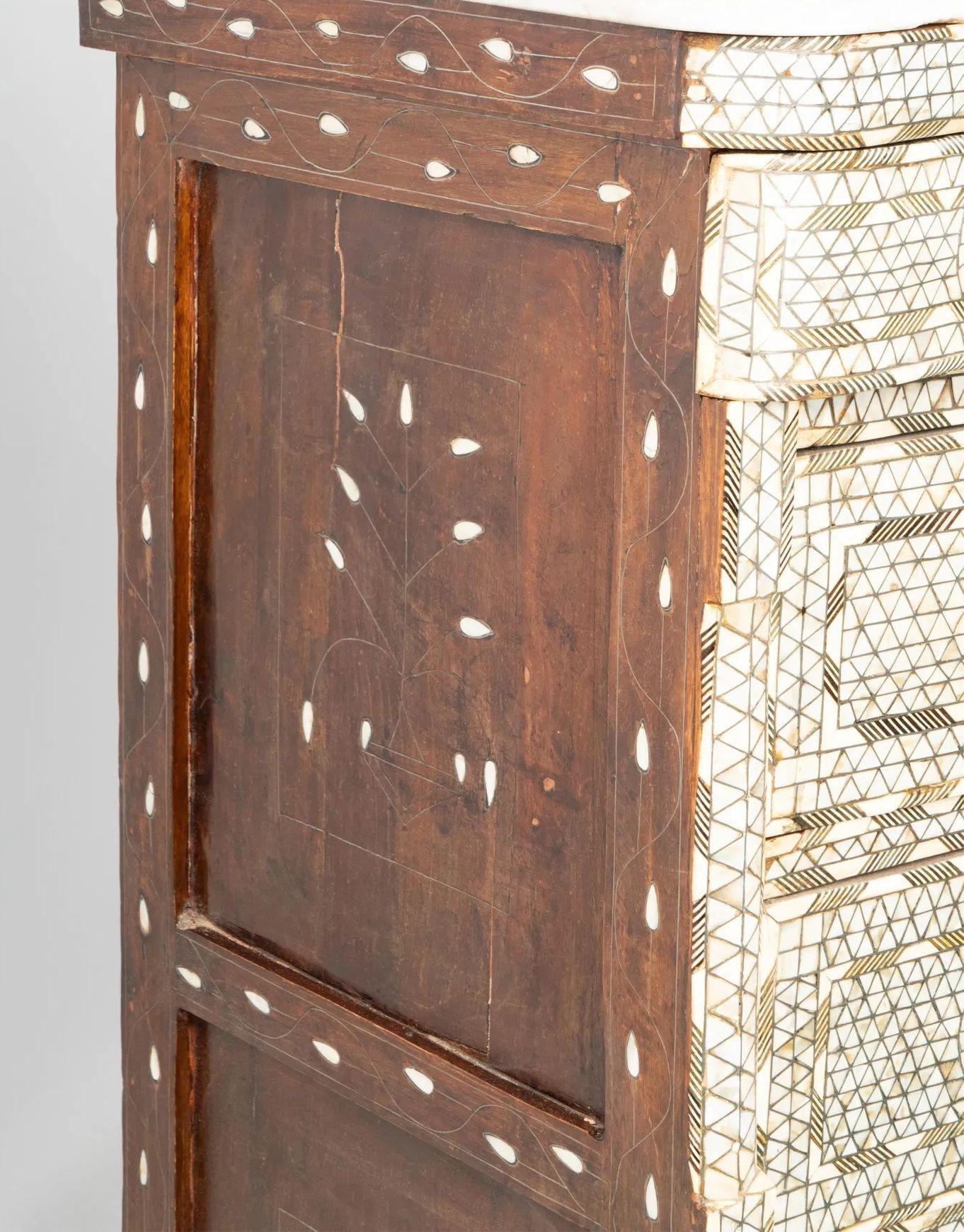 Antique Syrian Mother-of-Pearl Inlaid Marble-Top Chest of Drawers For Sale 7