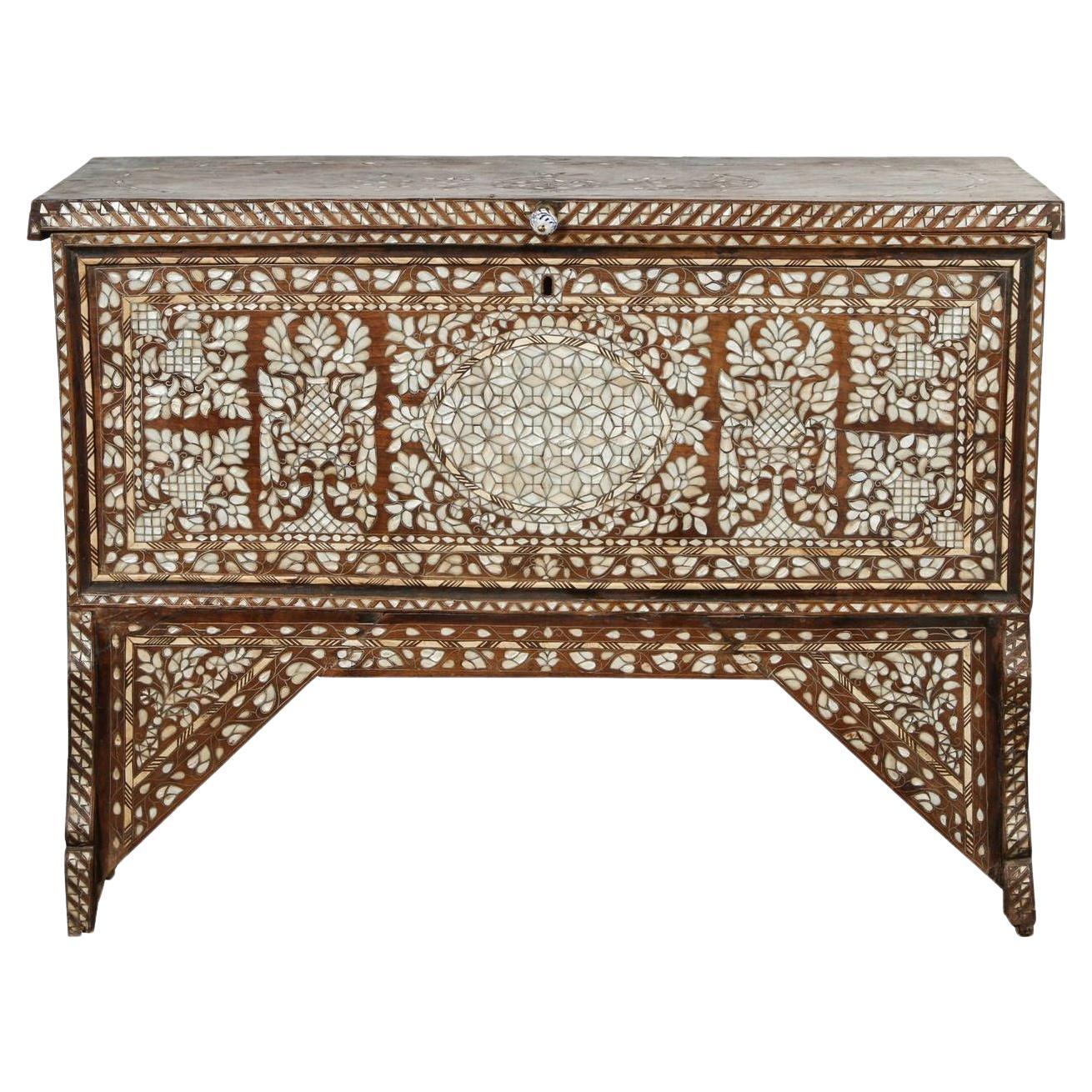 Antique Syrian Mother of Pearl Inlay Wedding Trunk