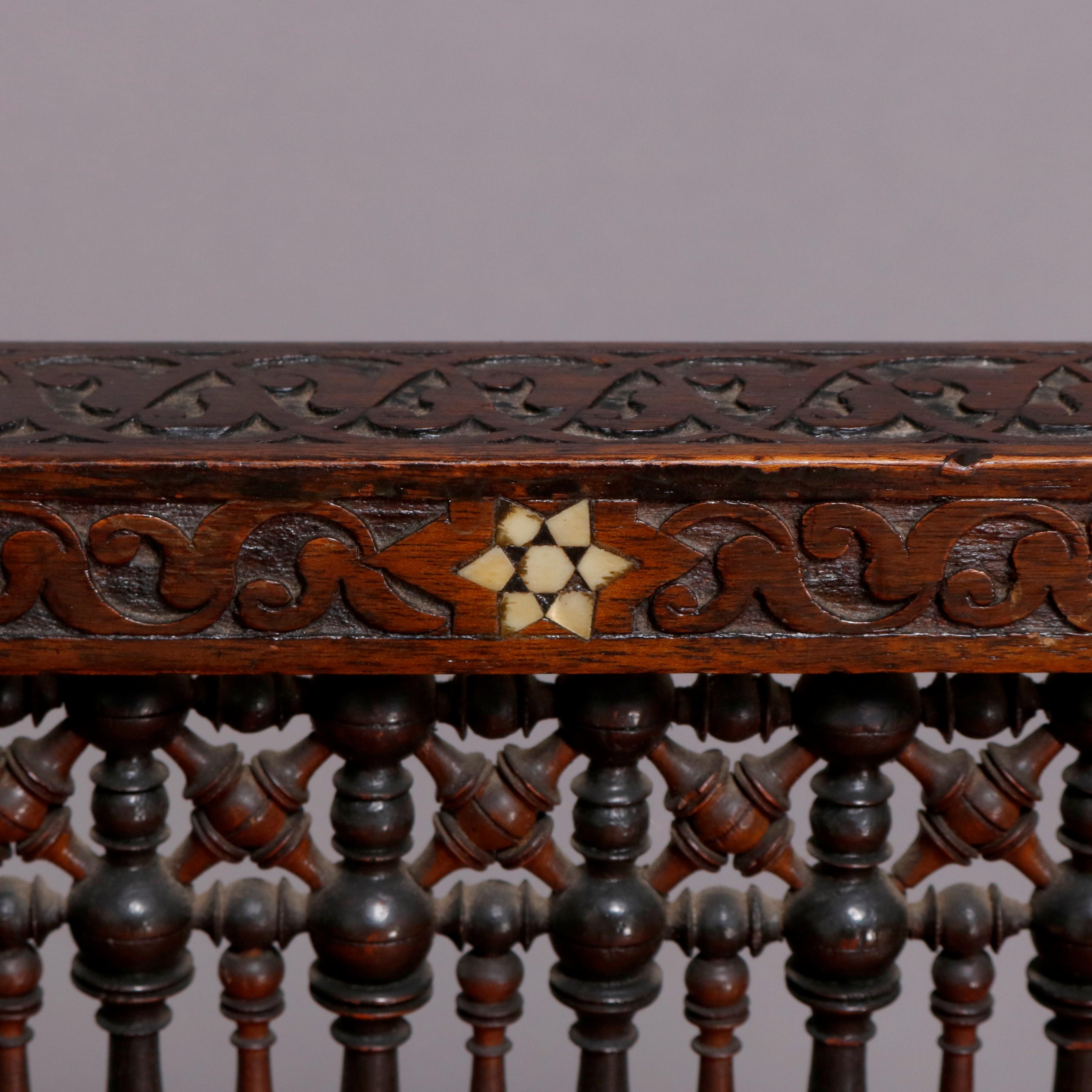 Syrian Orientalist Mother of Pearl Inlaid & Carved Hardwood Settee 19th Century 8