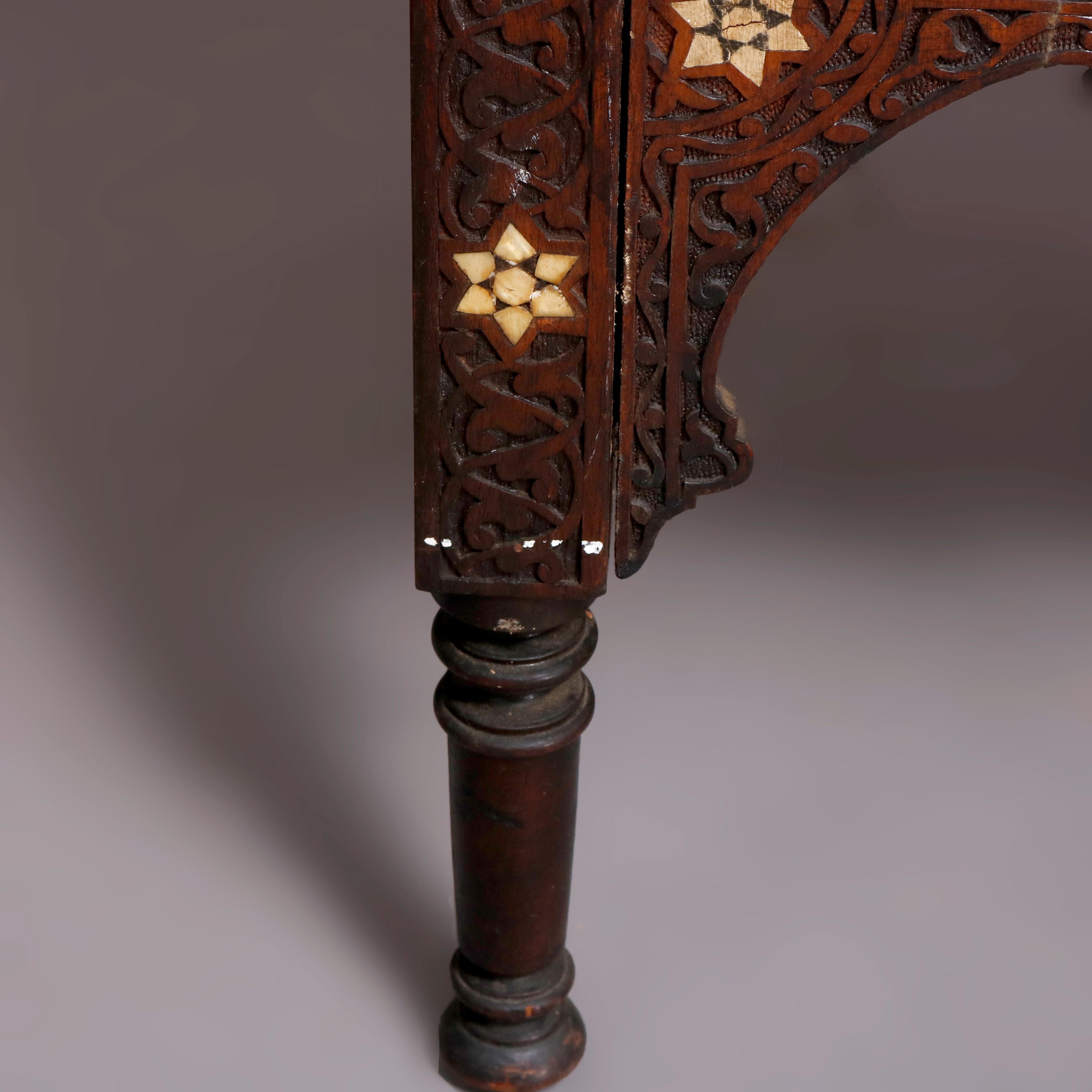 Syrian Orientalist Mother of Pearl Inlaid & Carved Hardwood Settee 19th Century In Good Condition In Big Flats, NY