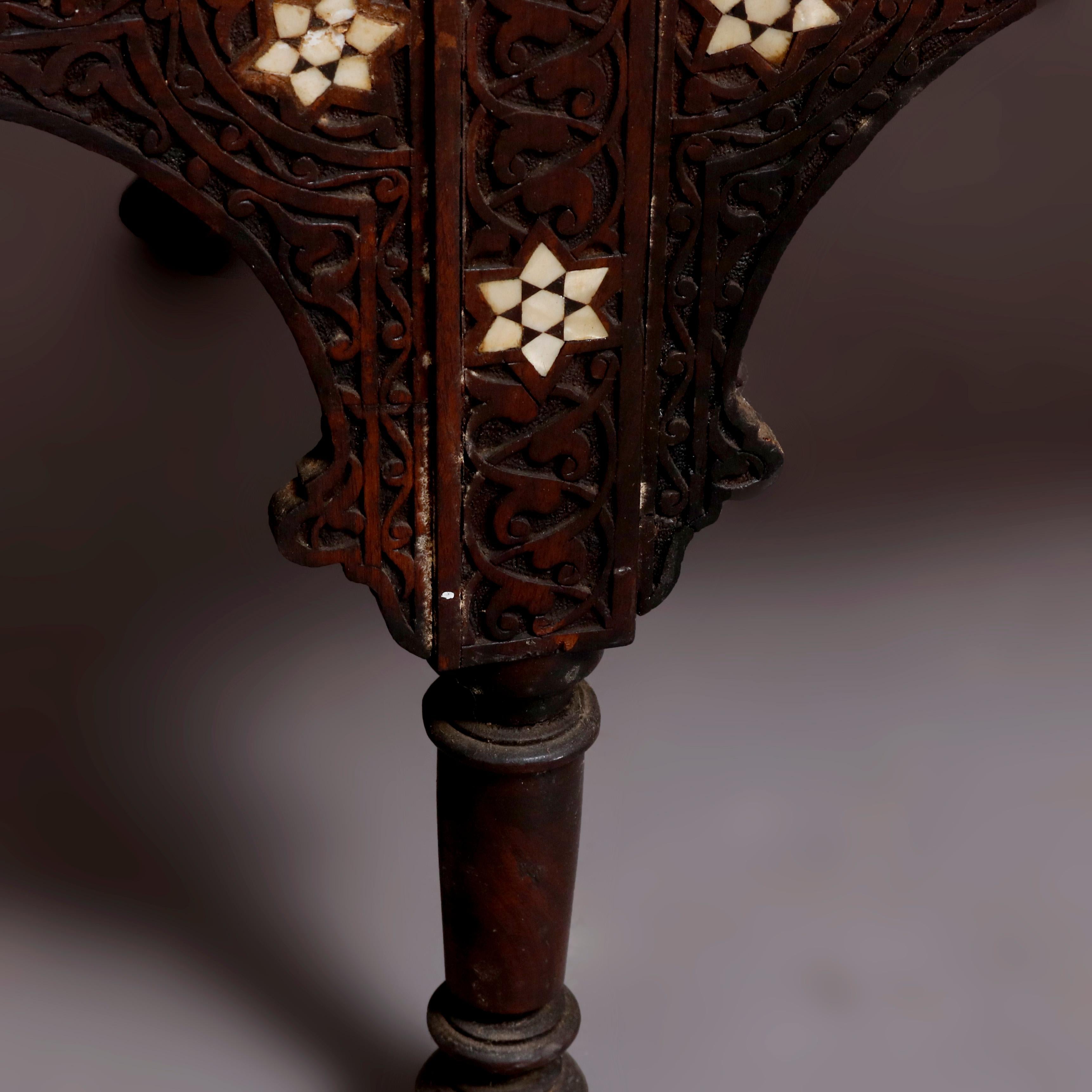 Mother-of-Pearl Syrian Orientalist Mother of Pearl Inlaid & Carved Hardwood Settee 19th Century
