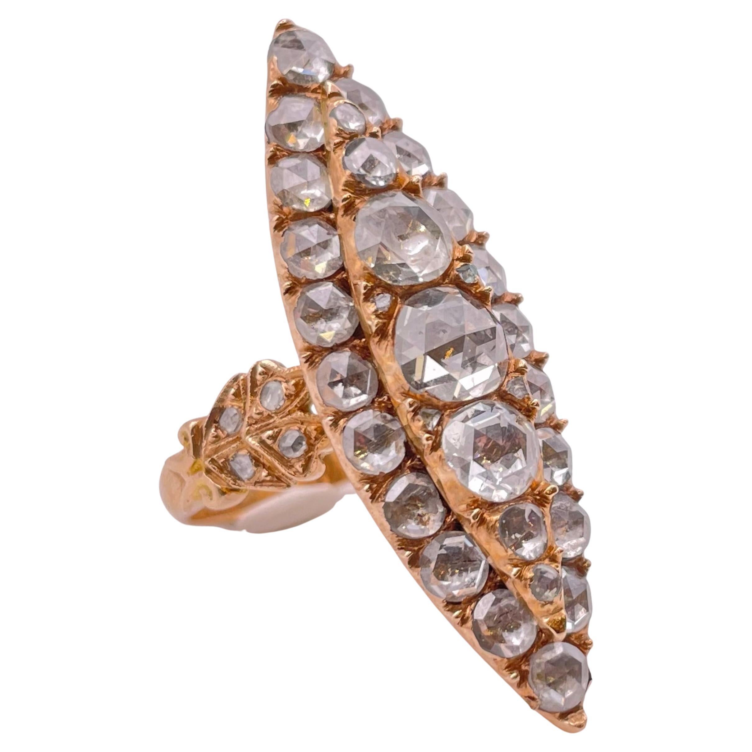 Antique Syrian Rose Cut Dimond Ring Set in 14k Gold For Sale