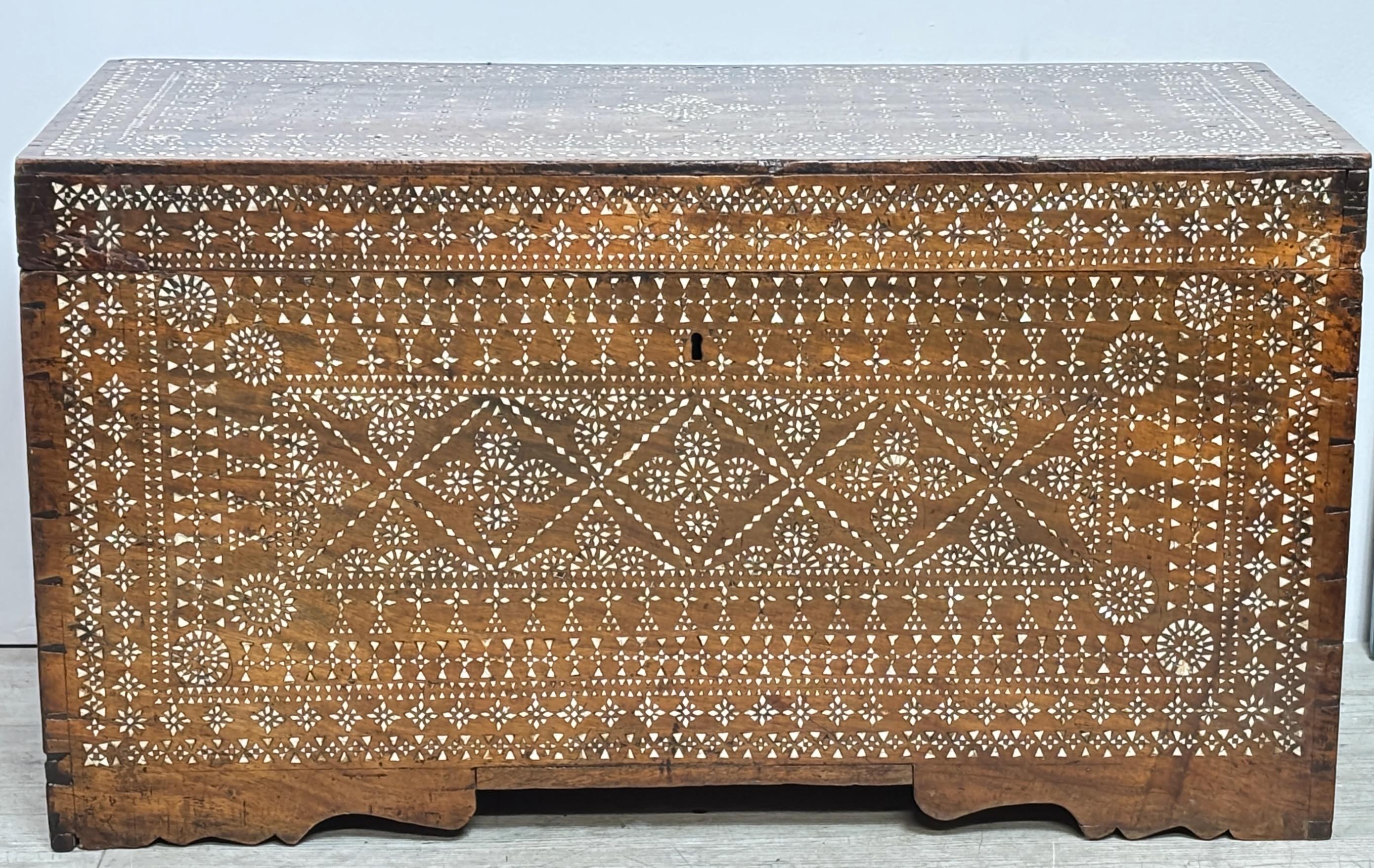 Moorish Antique Syrian Trunk with Inlay, 19th Century