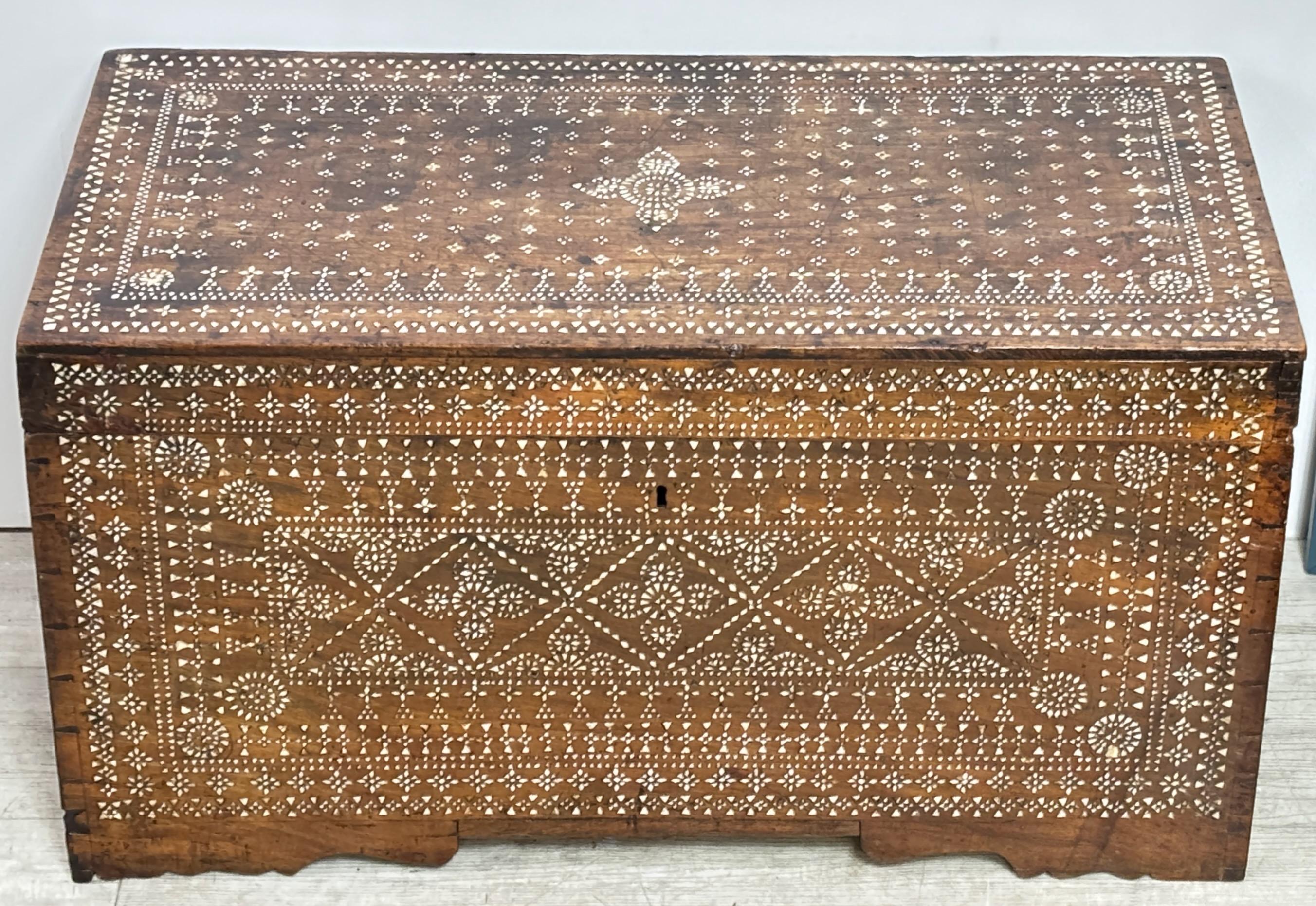 Antique Syrian Trunk with Inlay, 19th Century In Good Condition In San Francisco, CA