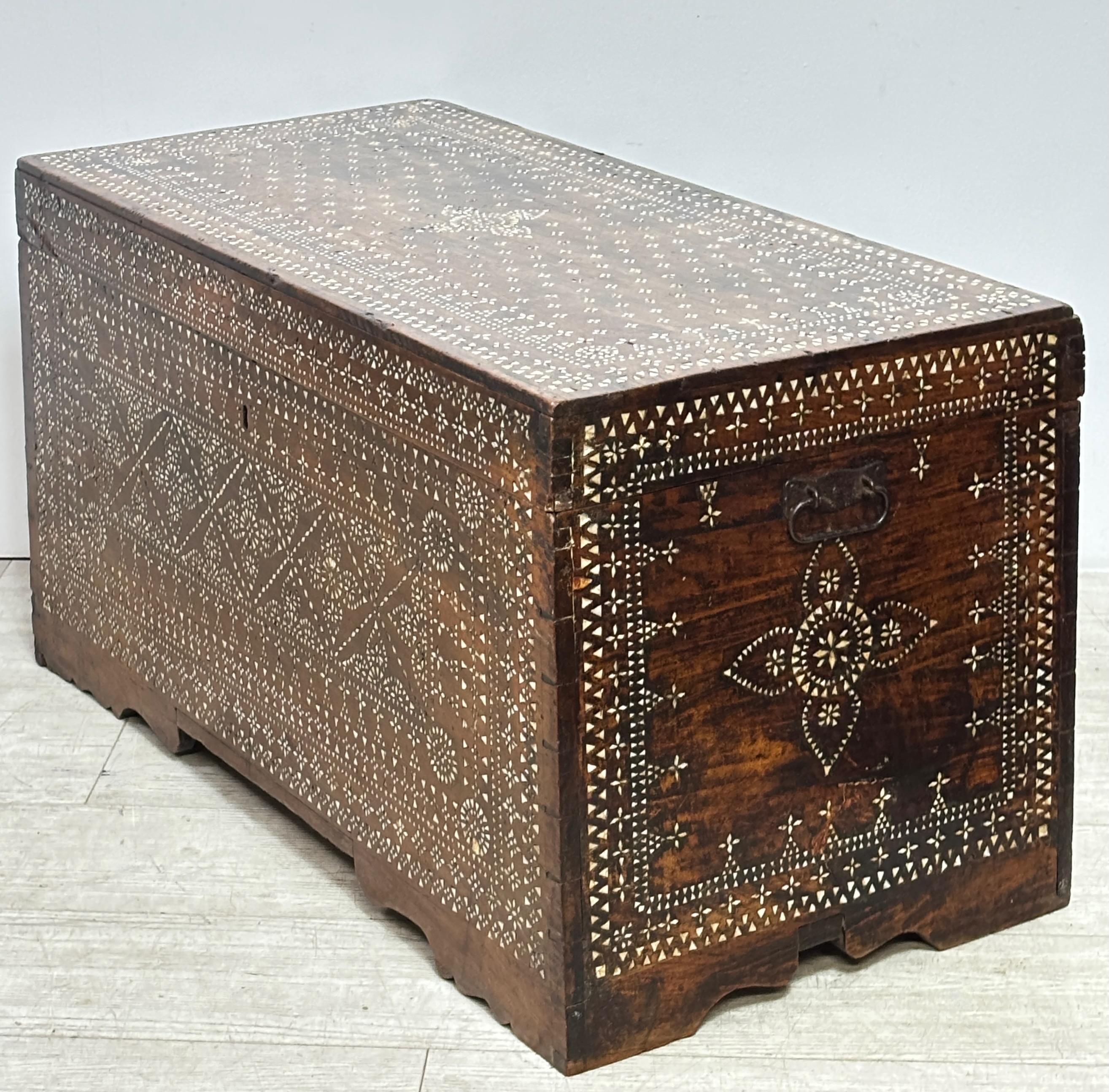 Bone Antique Syrian Trunk with Inlay, 19th Century