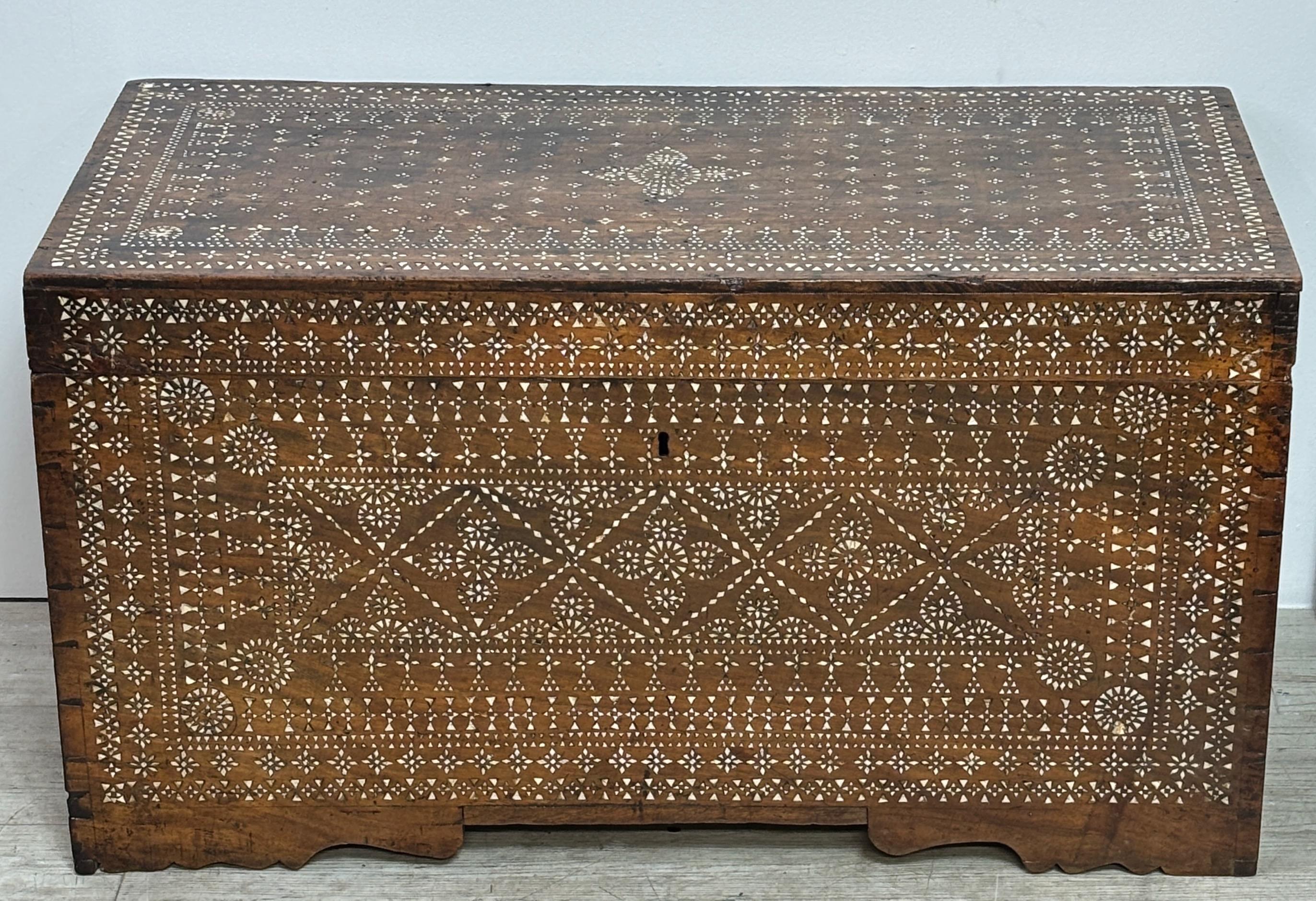 Antique Syrian Trunk with Inlay, 19th Century 1