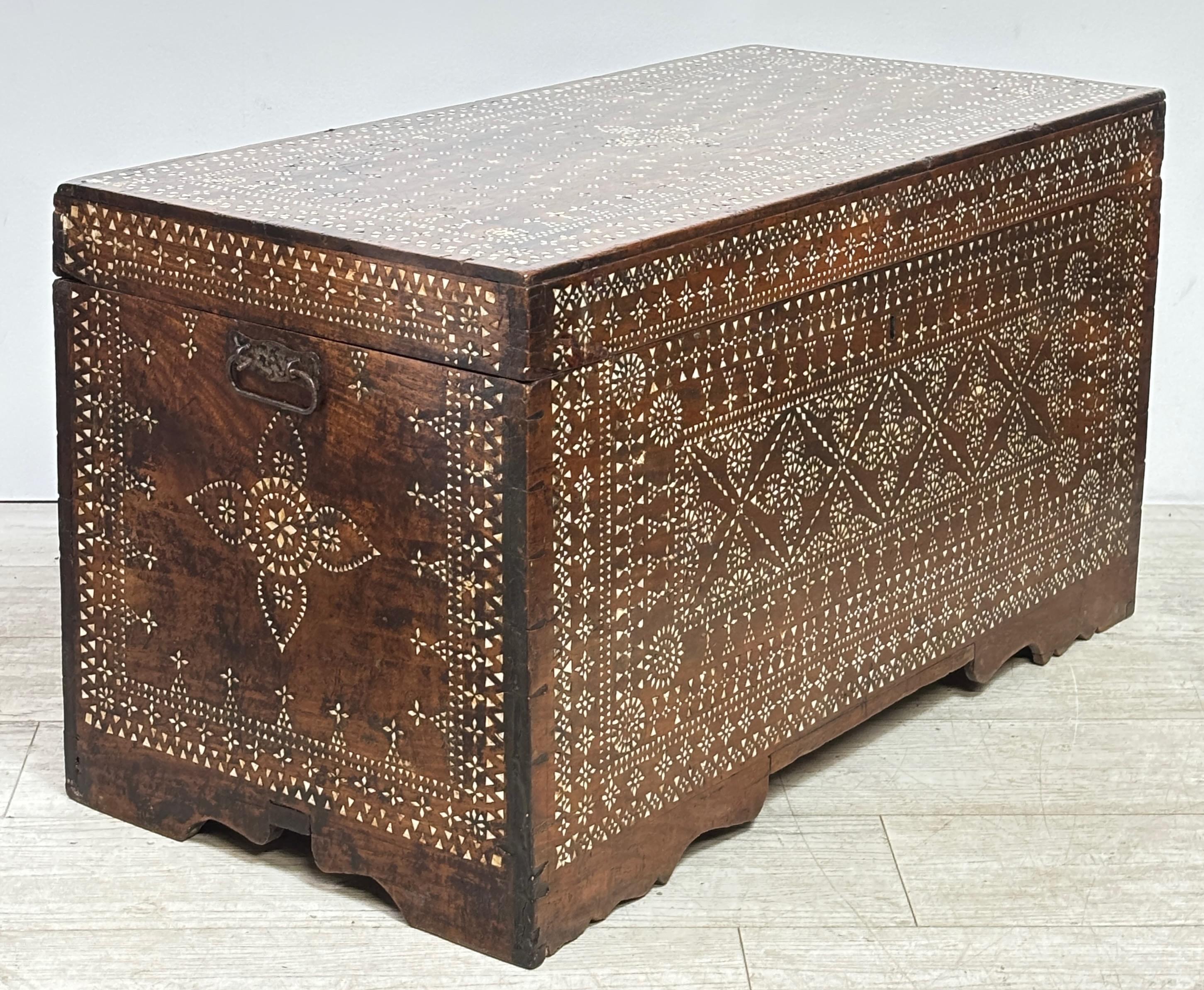 Antique Syrian Trunk with Inlay, 19th Century 2