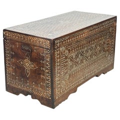 Antique Syrian Trunk with Inlay, 19th Century
