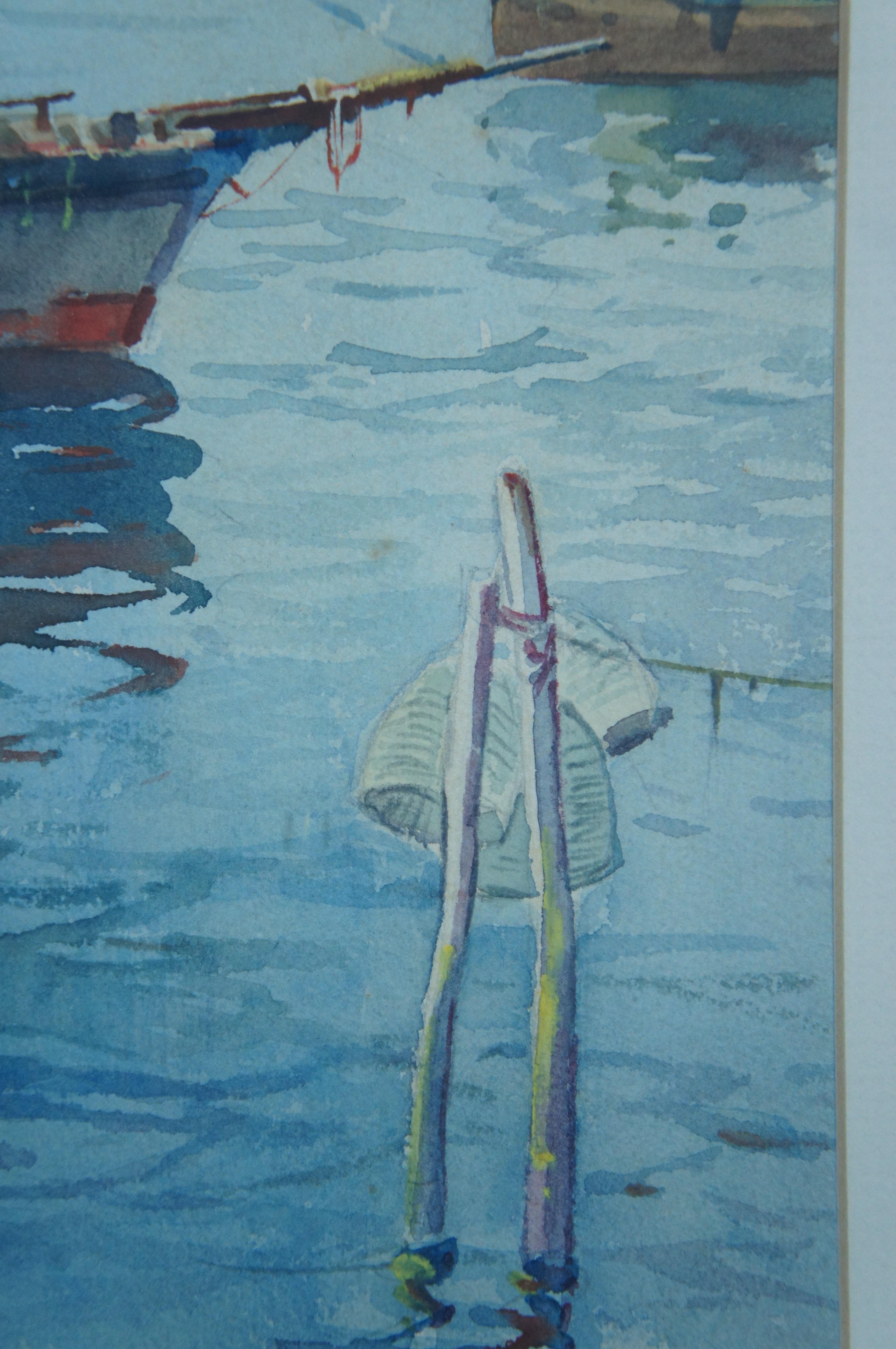 Antique T. Baldasar Nautical Maritime Sail Boat Harbor Watercolor Painting 22