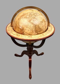 Antique T. M. Bardin Terrestrial Globe on Mahogany Tripod Base Dated 1802