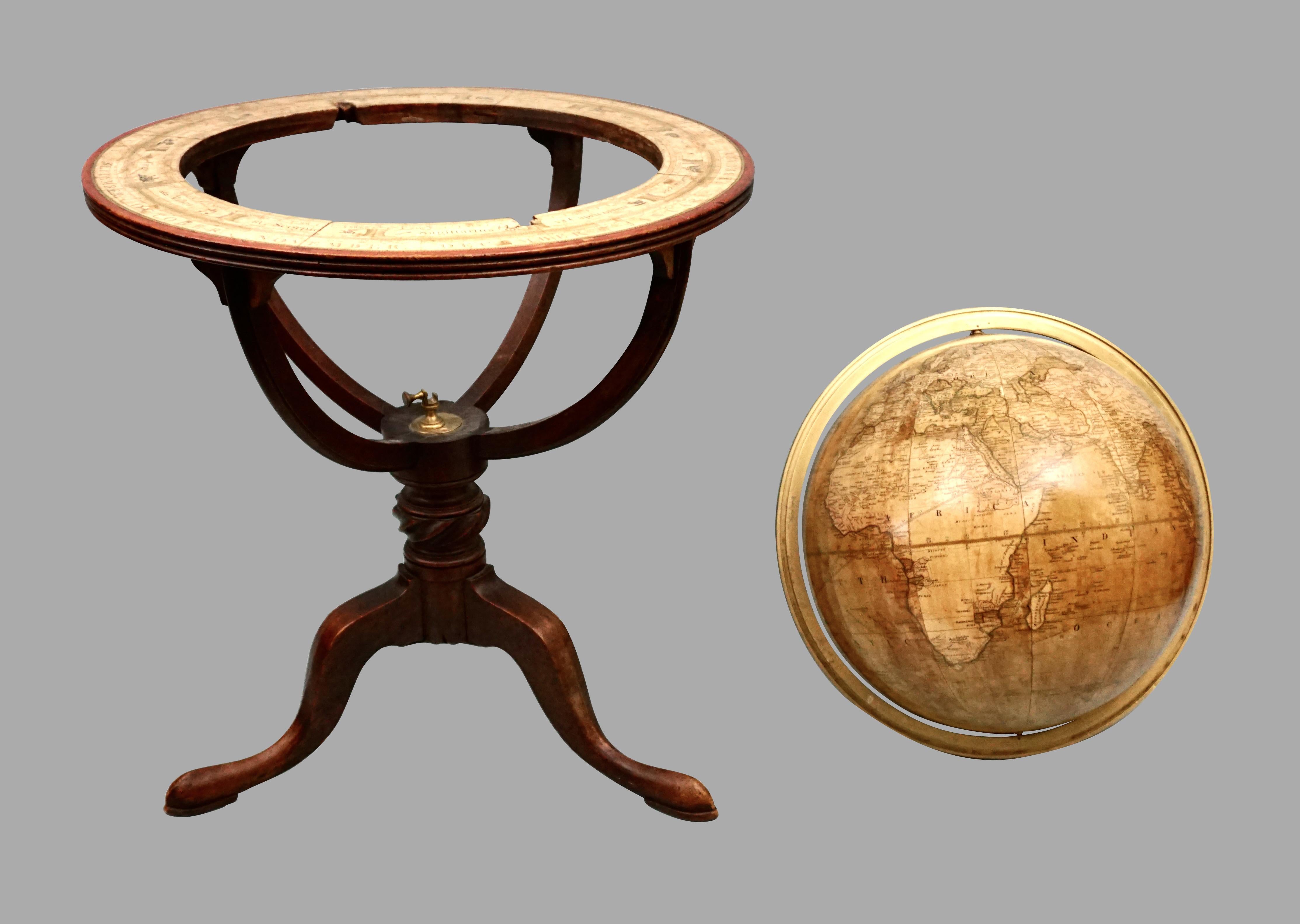 George III Antique T. M. Bardin Terrestrial Globe on Mahogany Tripod Base Dated 1802
