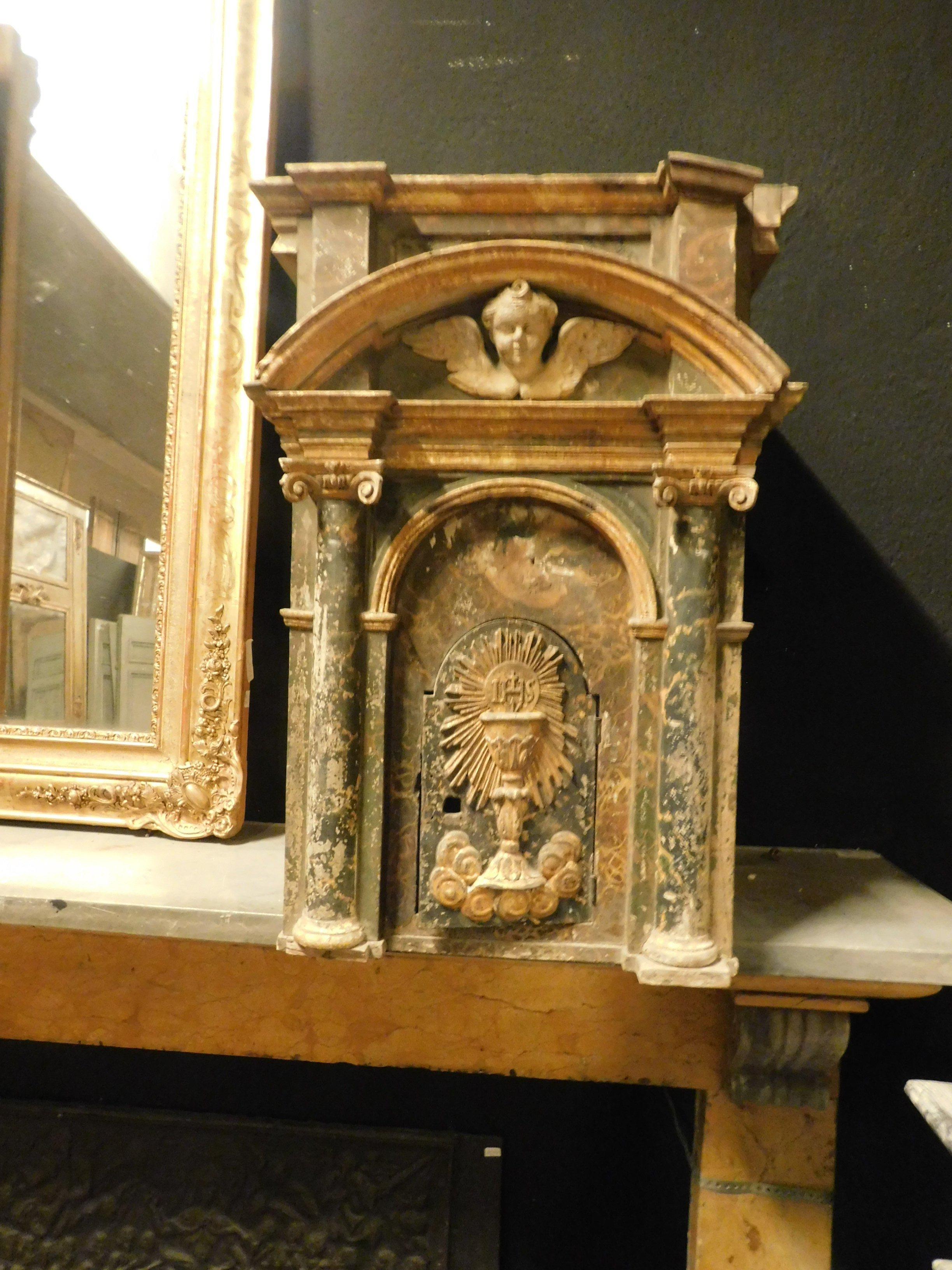 Italian Antique Tabernacle in Lacquered and Gilded Wood, 16th Century, Italy