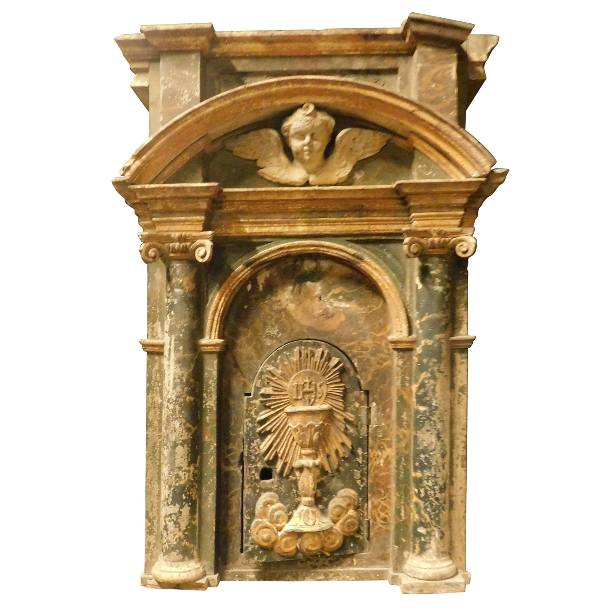 Antique Tabernacle in Lacquered and Gilded Wood, 16th Century, Italy