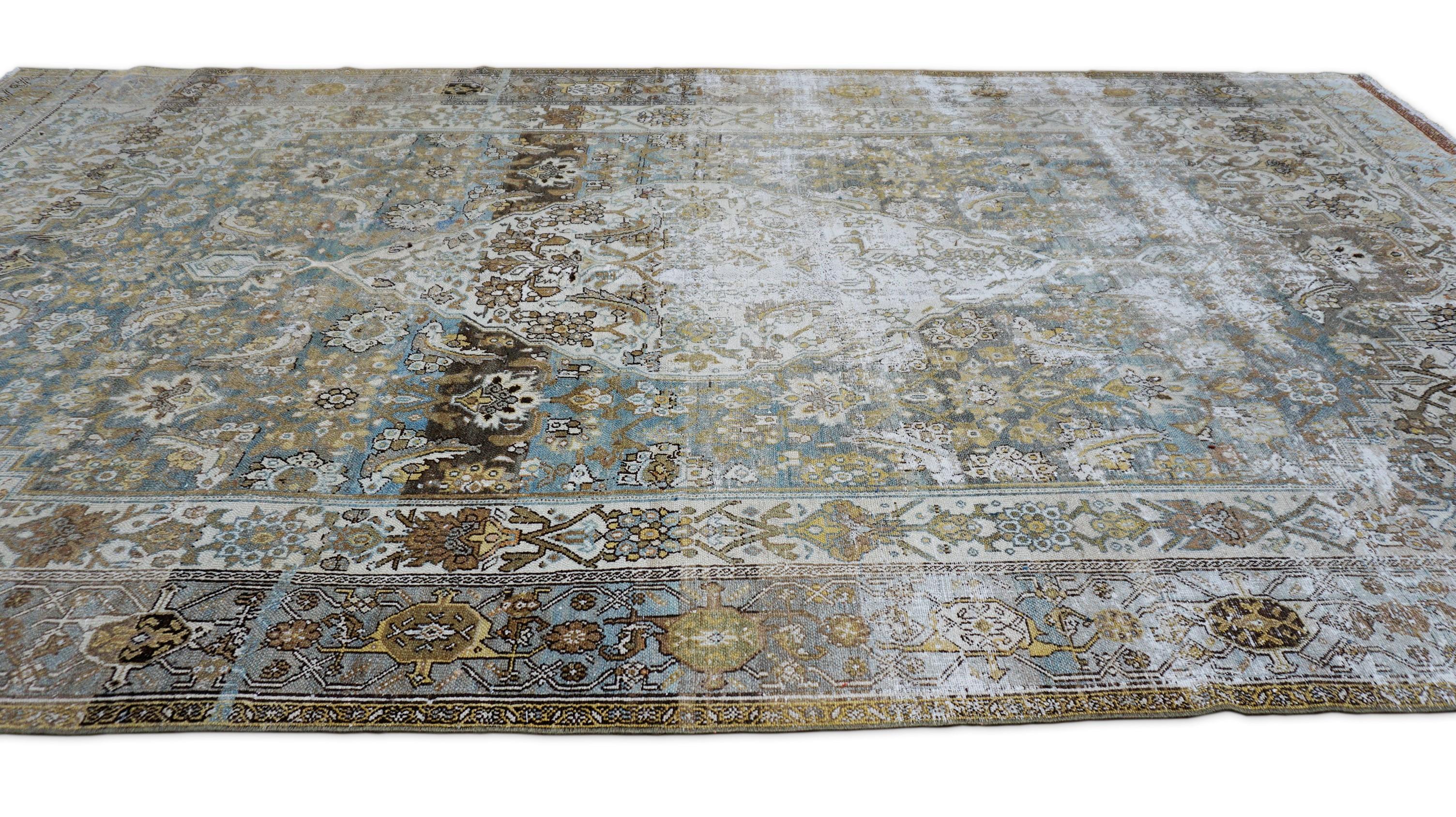 Antiker Malayer Weicher grüner und brauner Wollteppich Teppich 6'10''x11'10'' (Tabriz) im Angebot