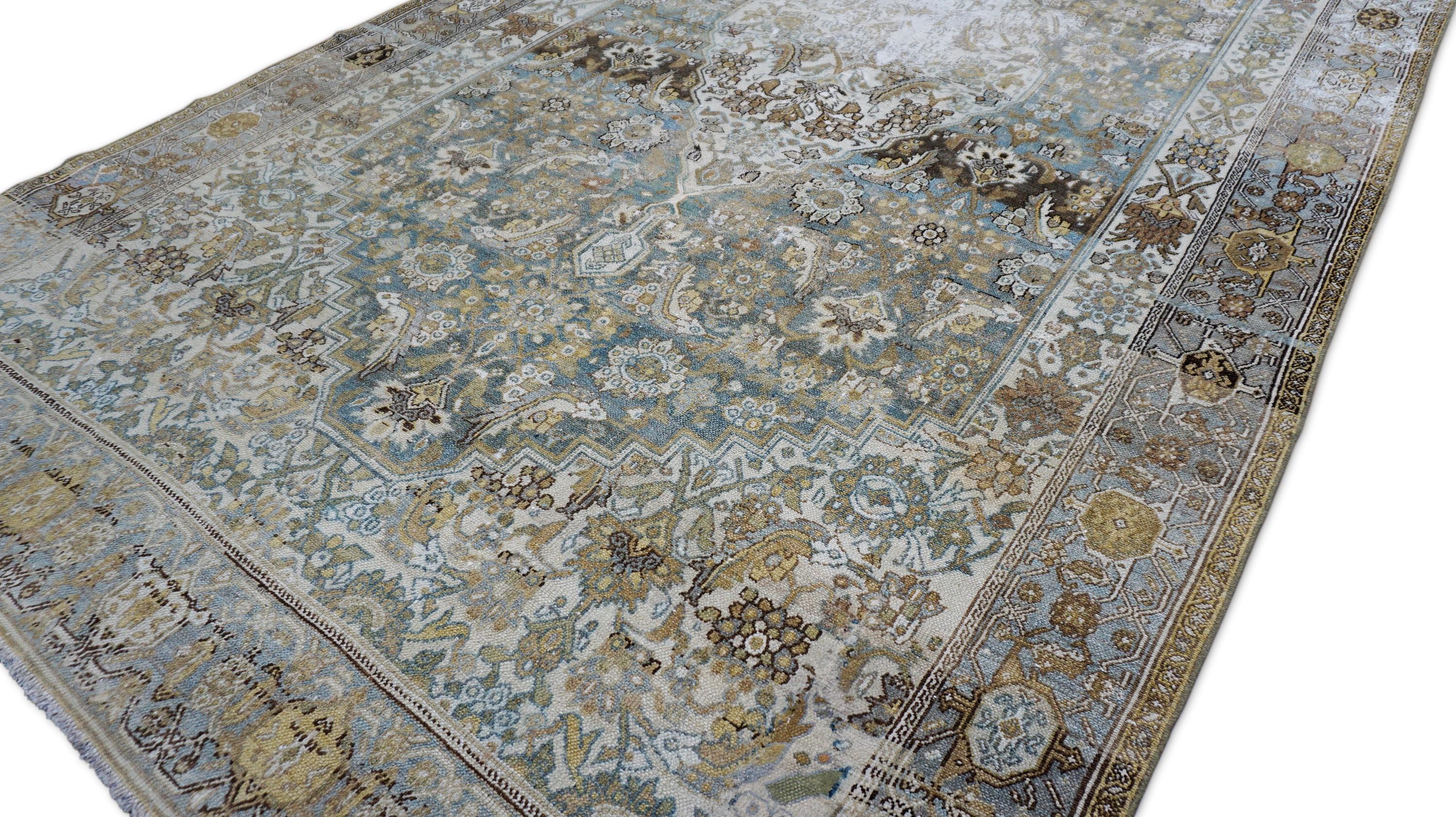 Antiker Malayer Weicher grüner und brauner Wollteppich Teppich 6'10''x11'10'' (Persisch) im Angebot
