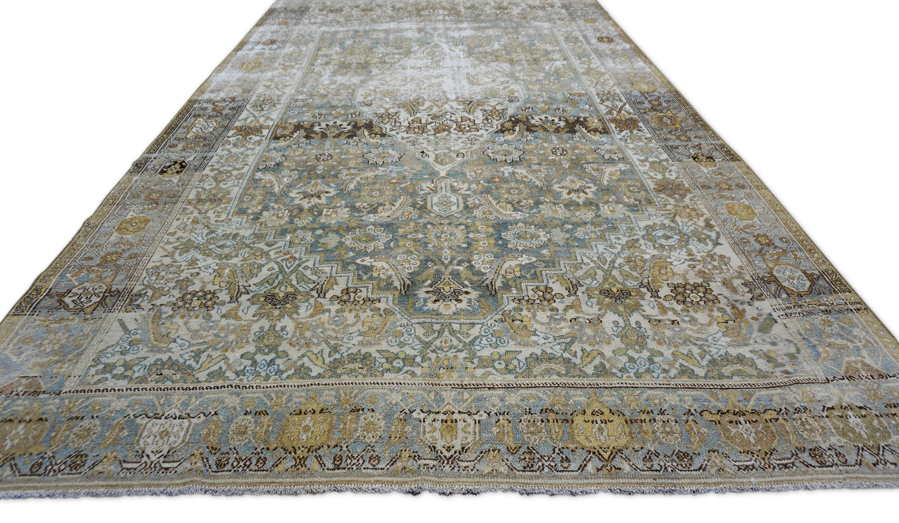 Antiker Malayer Weicher grüner und brauner Wollteppich Teppich 6'10''x11'10'' (Handgeknüpft) im Angebot