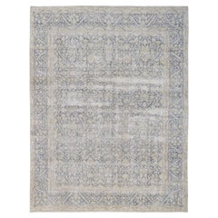 Ancien tapis Tabirz en laine bleu doux et ivoire 9'4''x12'7'' vers 1920
