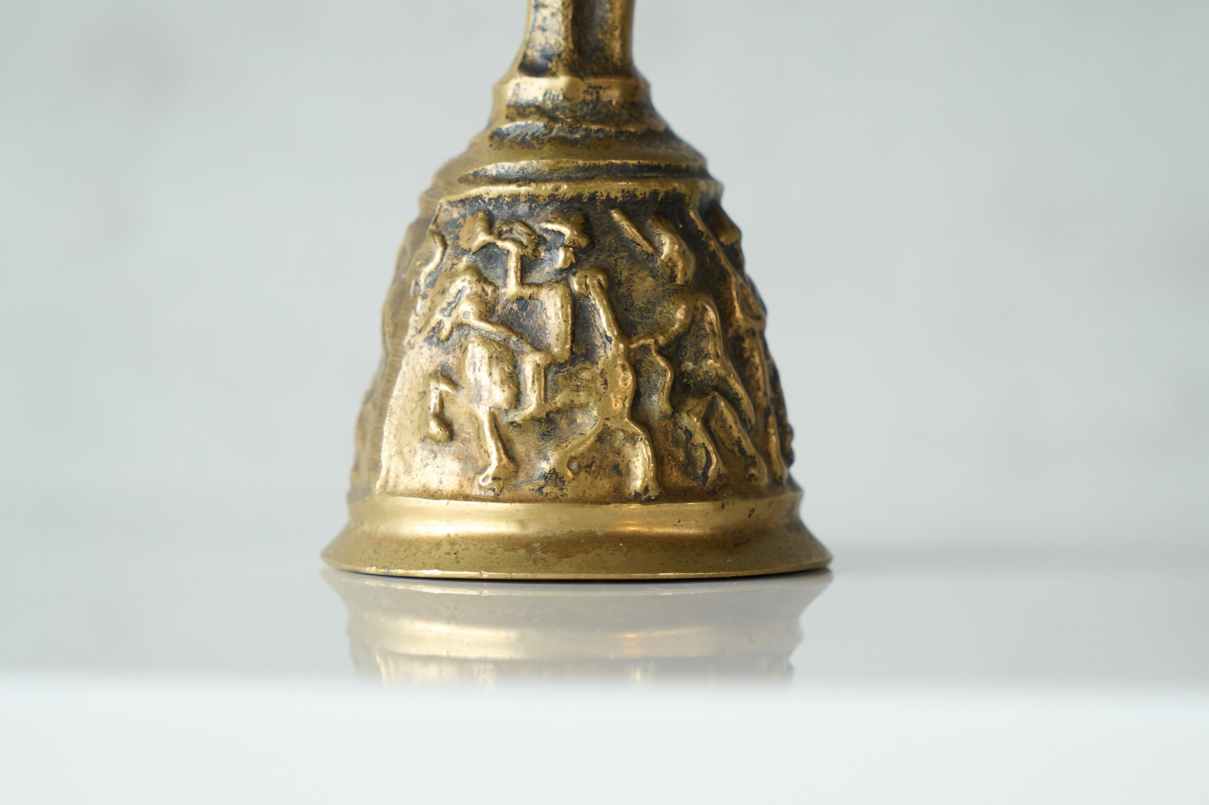 Arts and Crafts Antique Table Bell in Patinated Brass For Sale
