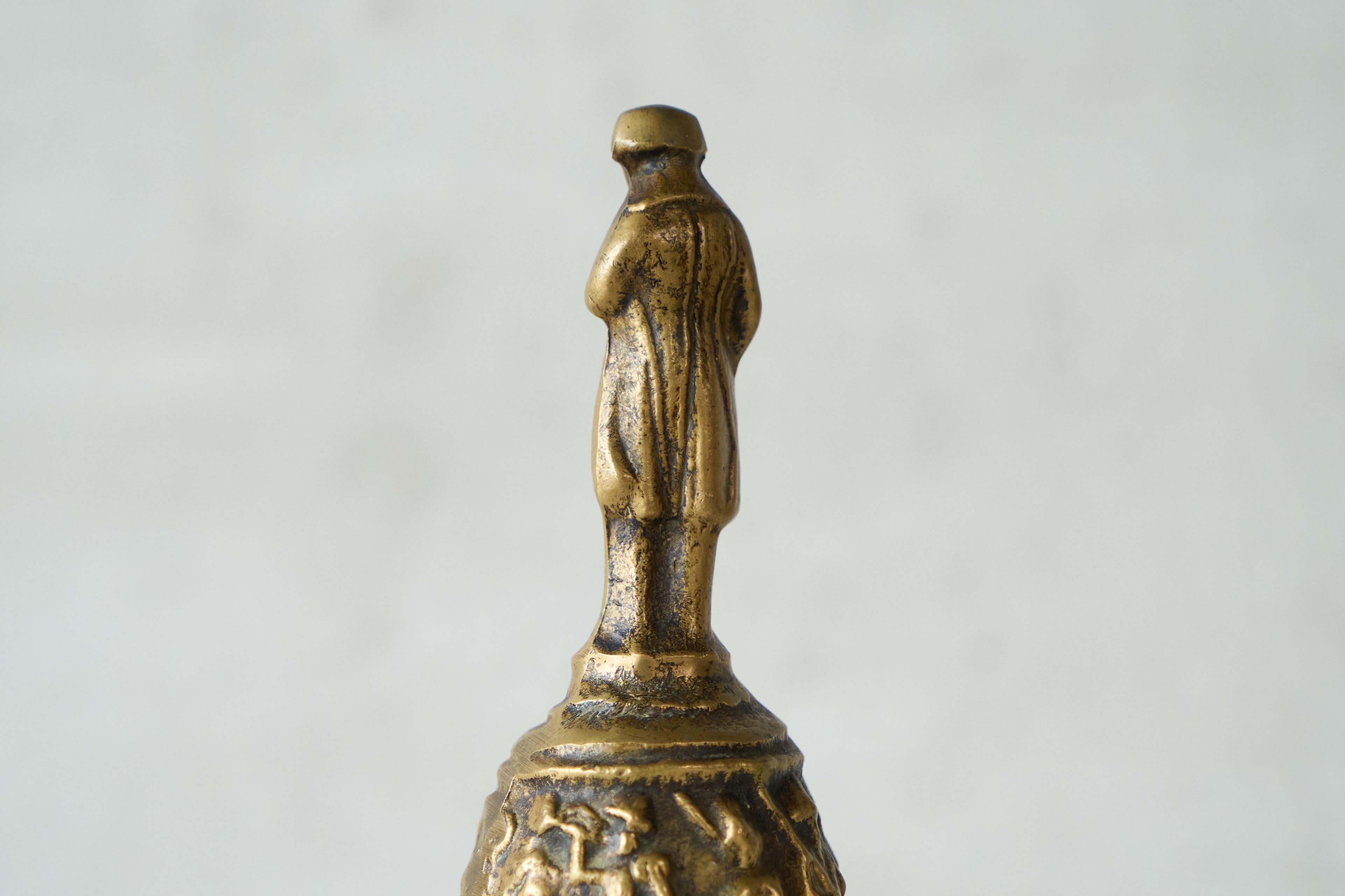 European Antique Table Bell in Patinated Brass For Sale
