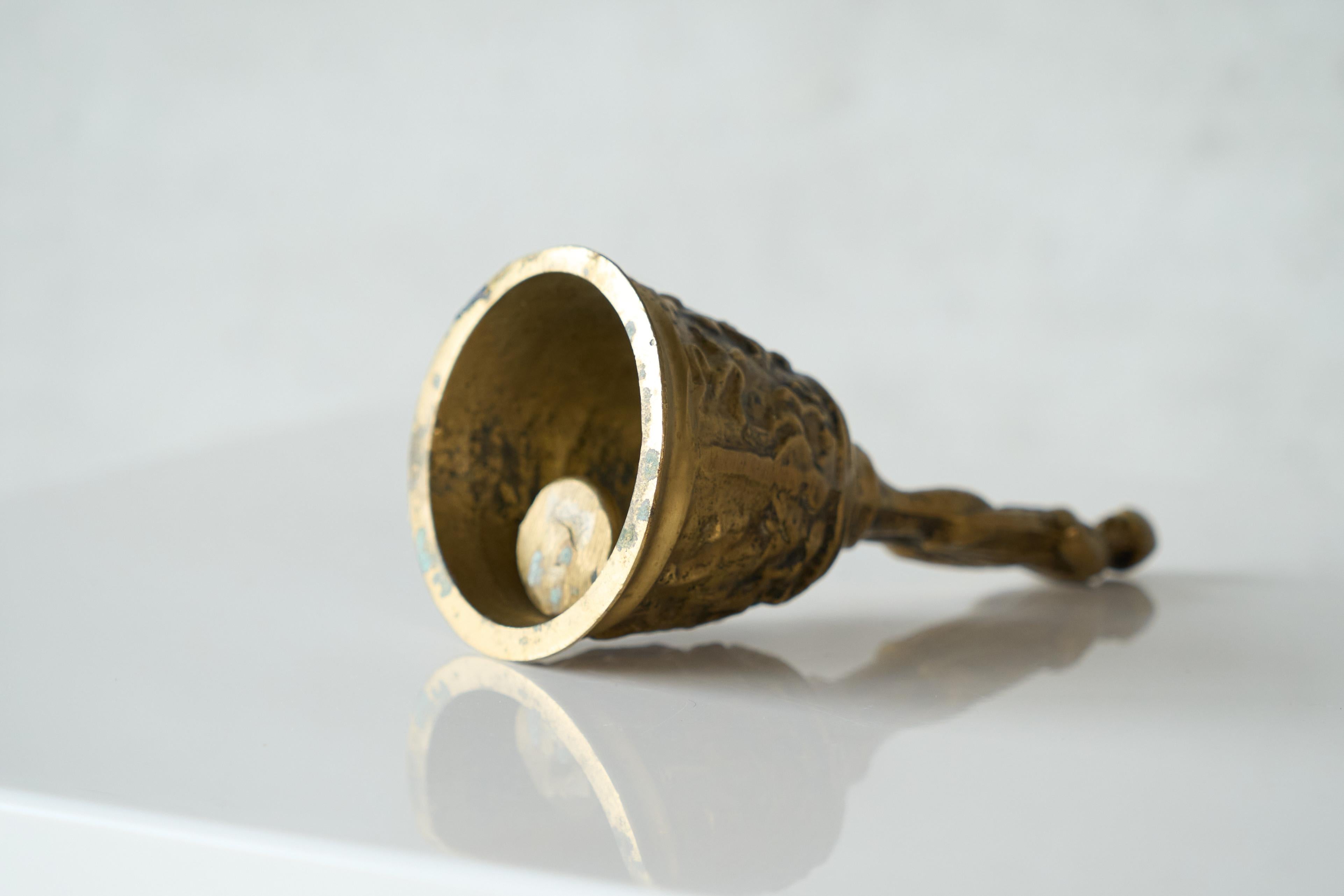 19th Century Antique Table Bell in Patinated Brass For Sale
