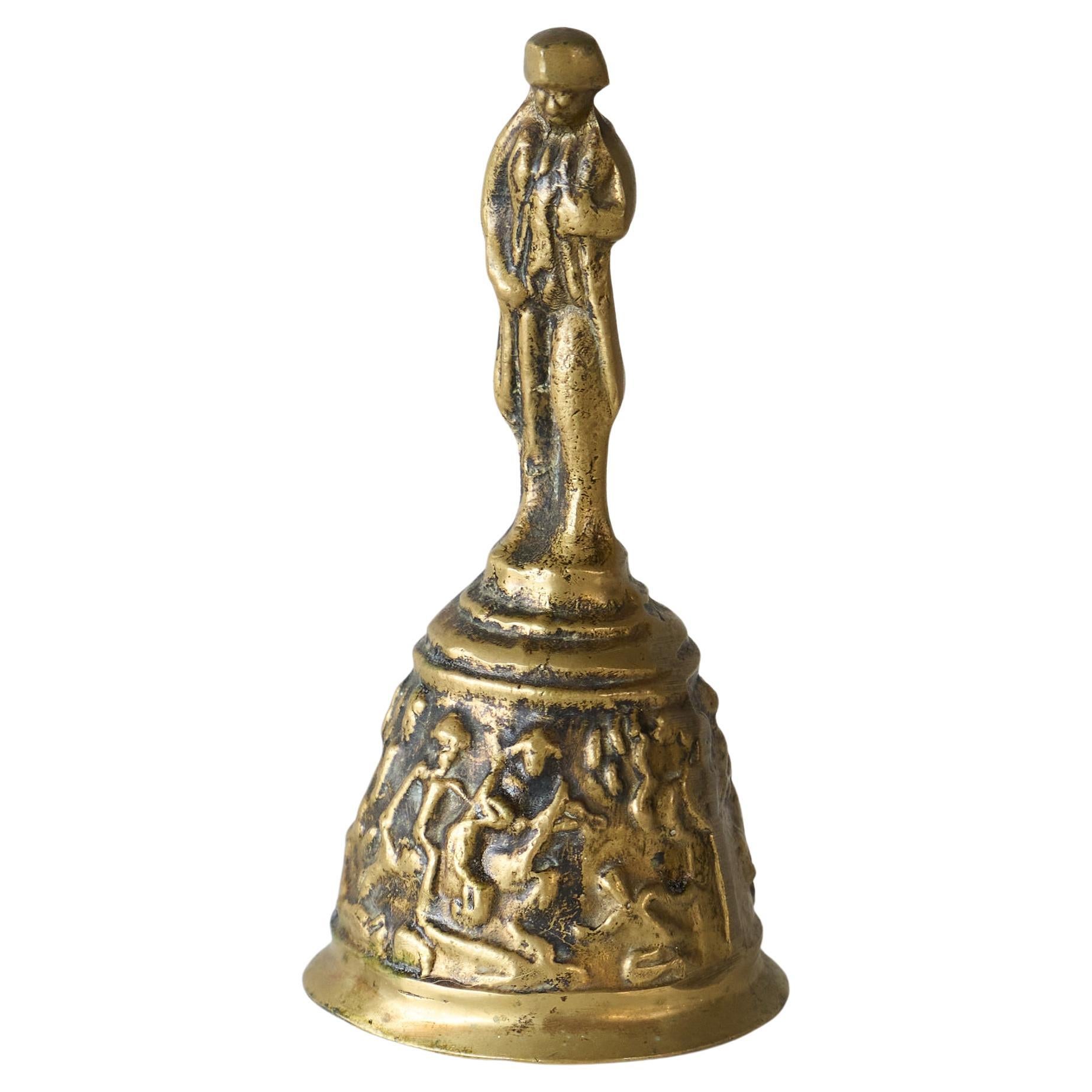 Antique Table Bell in Patinated Brass For Sale