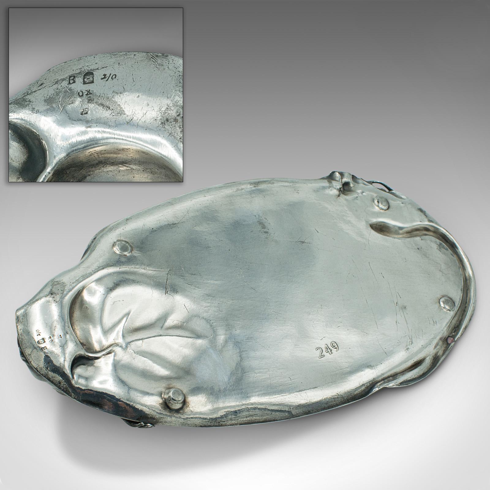 Antique Table Centrepiece, German, Pewter, Lady of the Lake, Decorative Tray 5