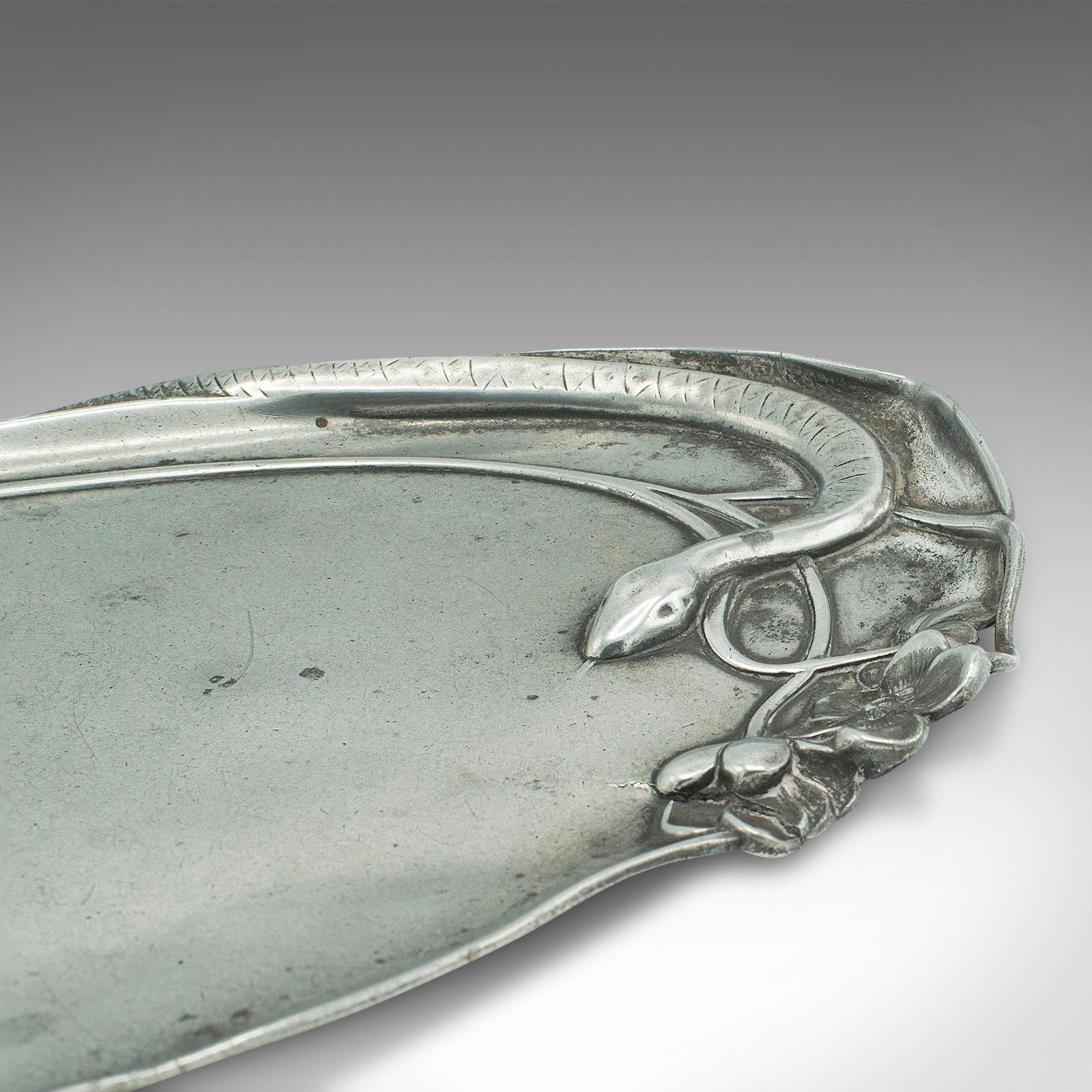 Antique Table Centrepiece, German, Pewter, Lady of the Lake, Decorative Tray 7