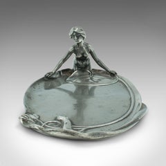 Antique Table Centrepiece, German, Pewter, Lady of the Lake, Decorative Tray