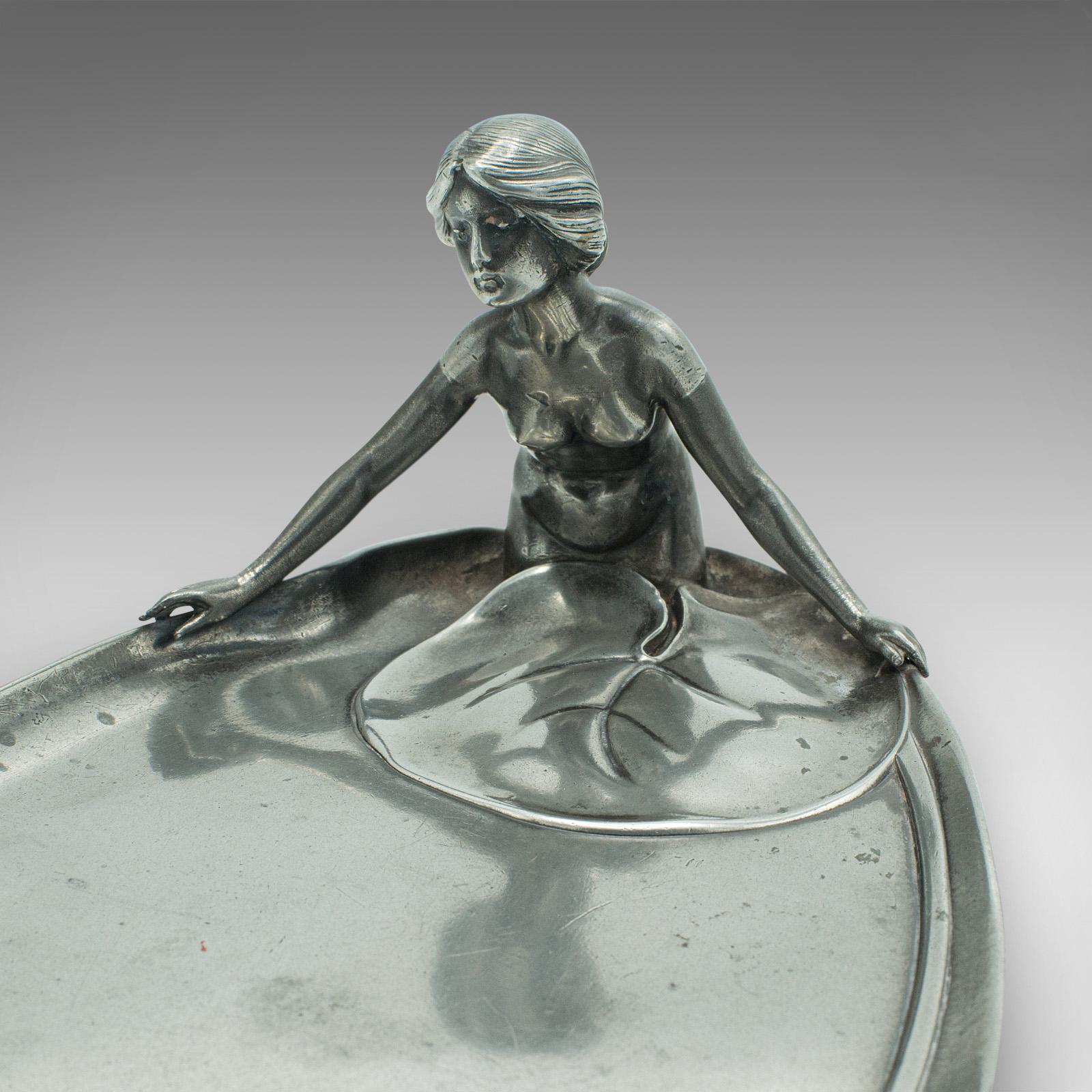 Antique Table Centrepiece, German, Pewter, Lady of the Lake, Decorative Tray 2